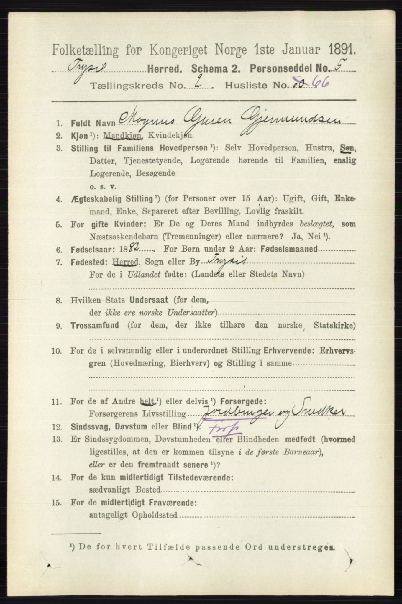 RA, 1891 census for 0428 Trysil, 1891, p. 1260