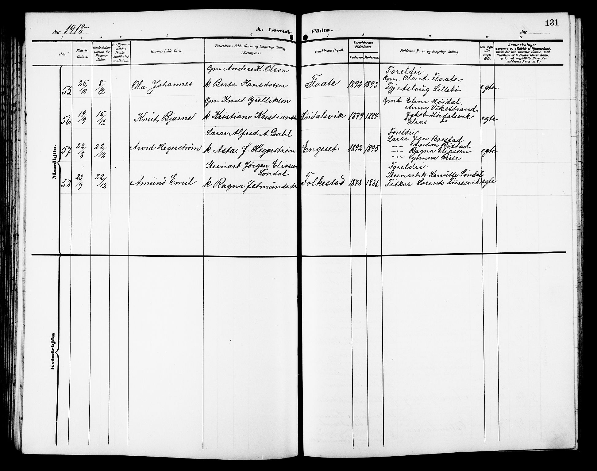 Ministerialprotokoller, klokkerbøker og fødselsregistre - Møre og Romsdal, SAT/A-1454/511/L0159: Parish register (copy) no. 511C05, 1902-1920, p. 131
