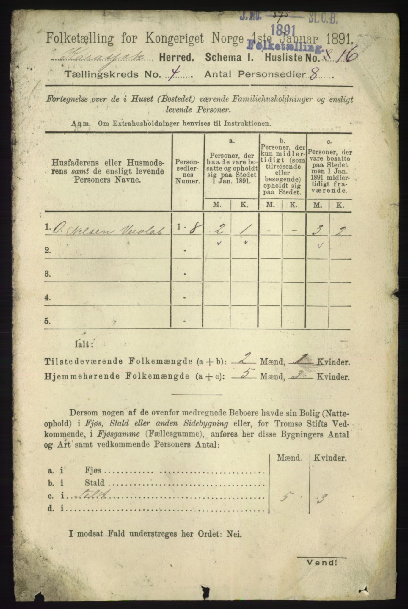 RA, 1891 census for 2021 Karasjok, 1891, p. 690