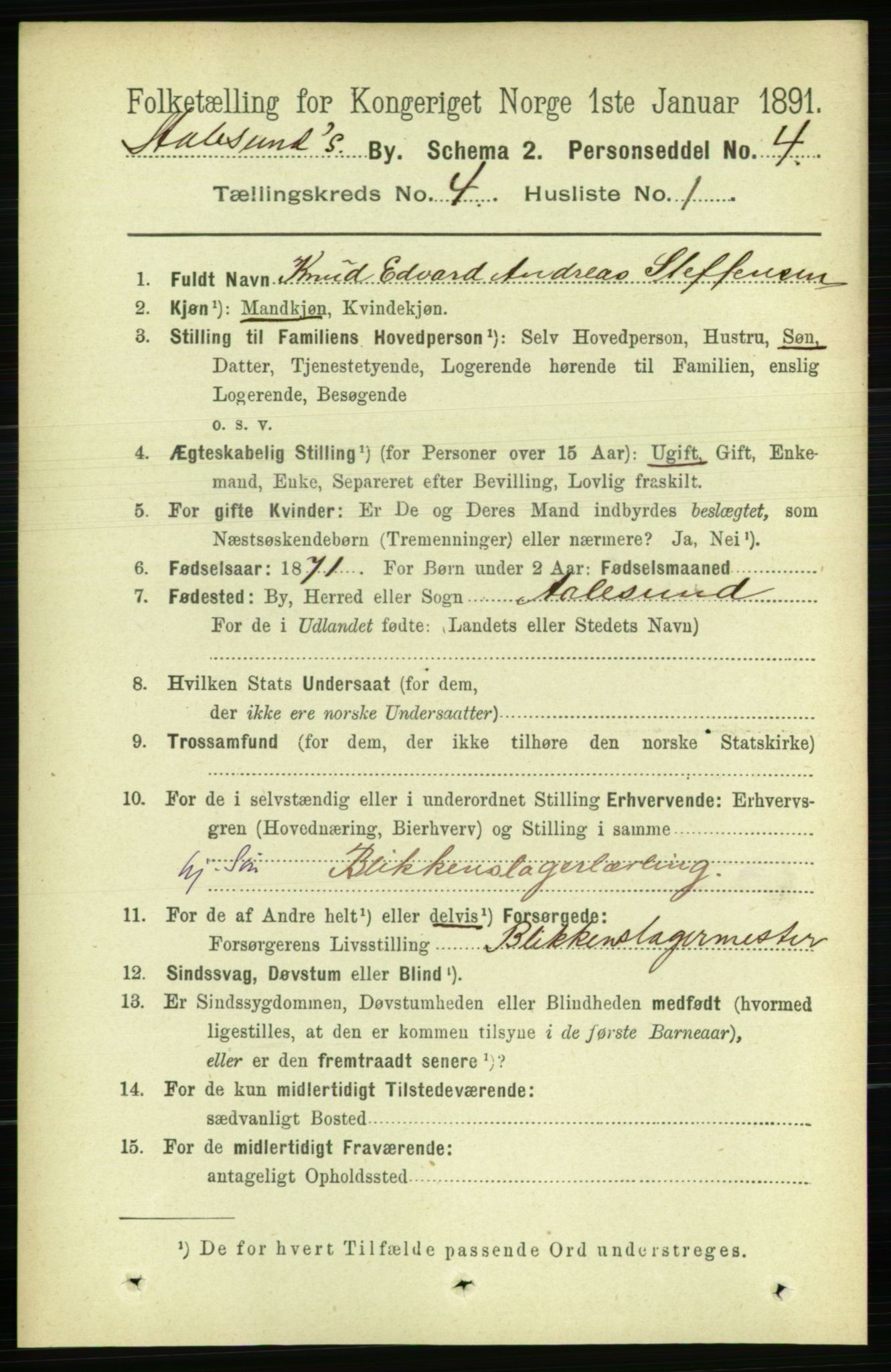 RA, 1891 census for 1501 Ålesund, 1891, p. 2825