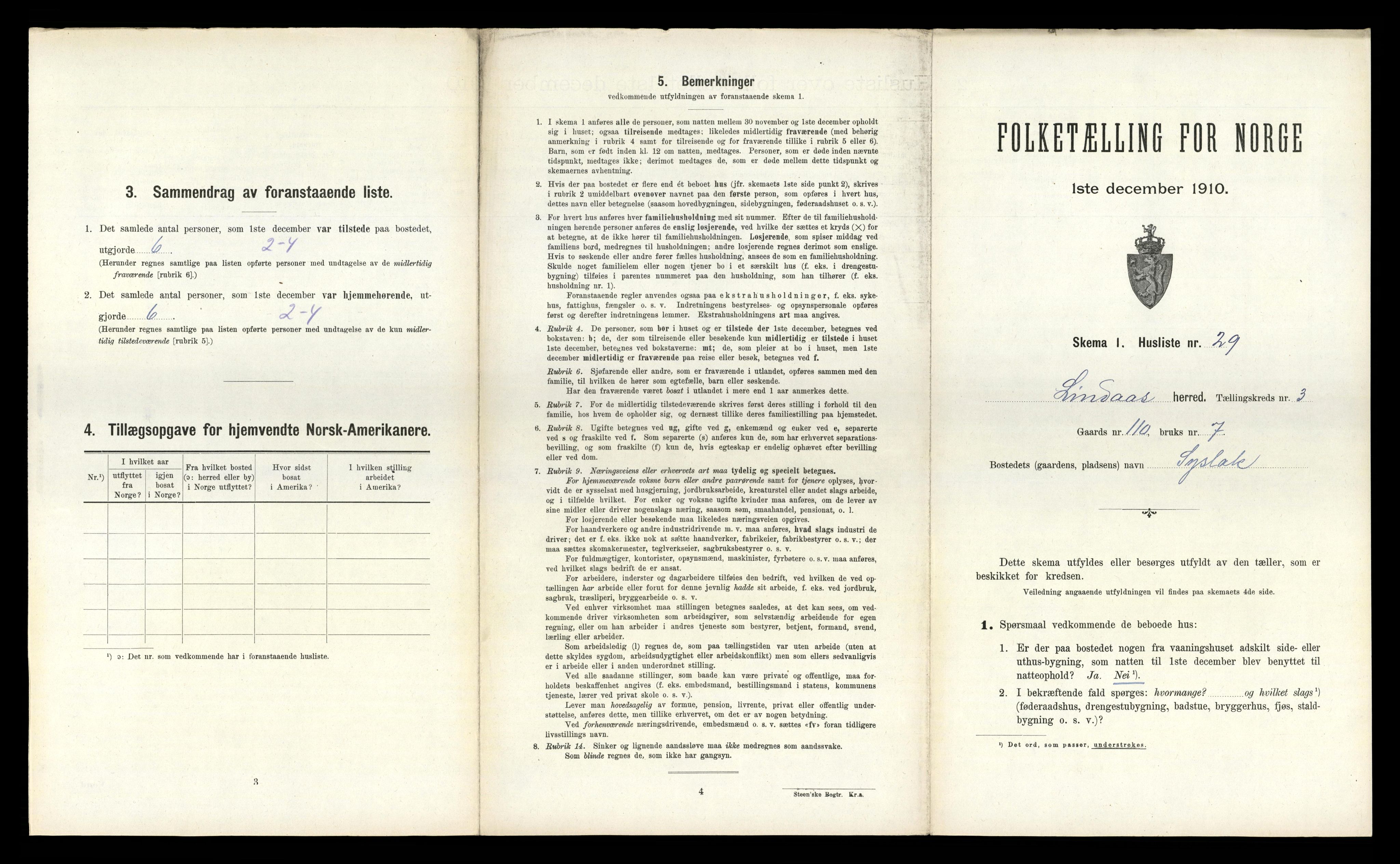 RA, 1910 census for Lindås, 1910, p. 288