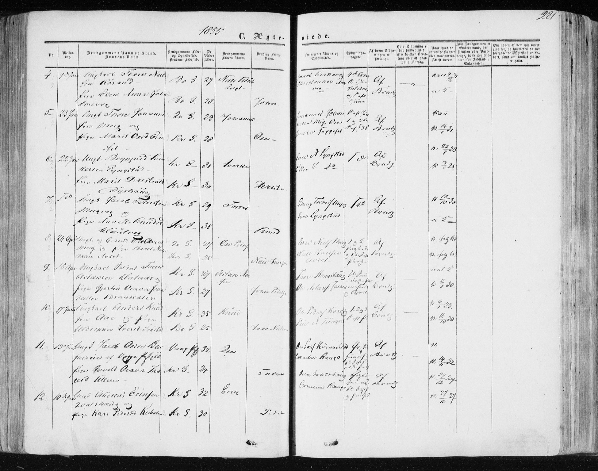 Ministerialprotokoller, klokkerbøker og fødselsregistre - Møre og Romsdal, AV/SAT-A-1454/568/L0804: Parish register (official) no. 568A11, 1854-1868, p. 281