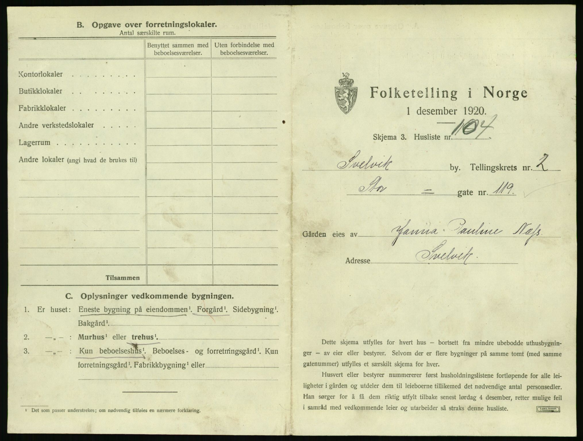 SAKO, 1920 census for Svelvik, 1920, p. 485