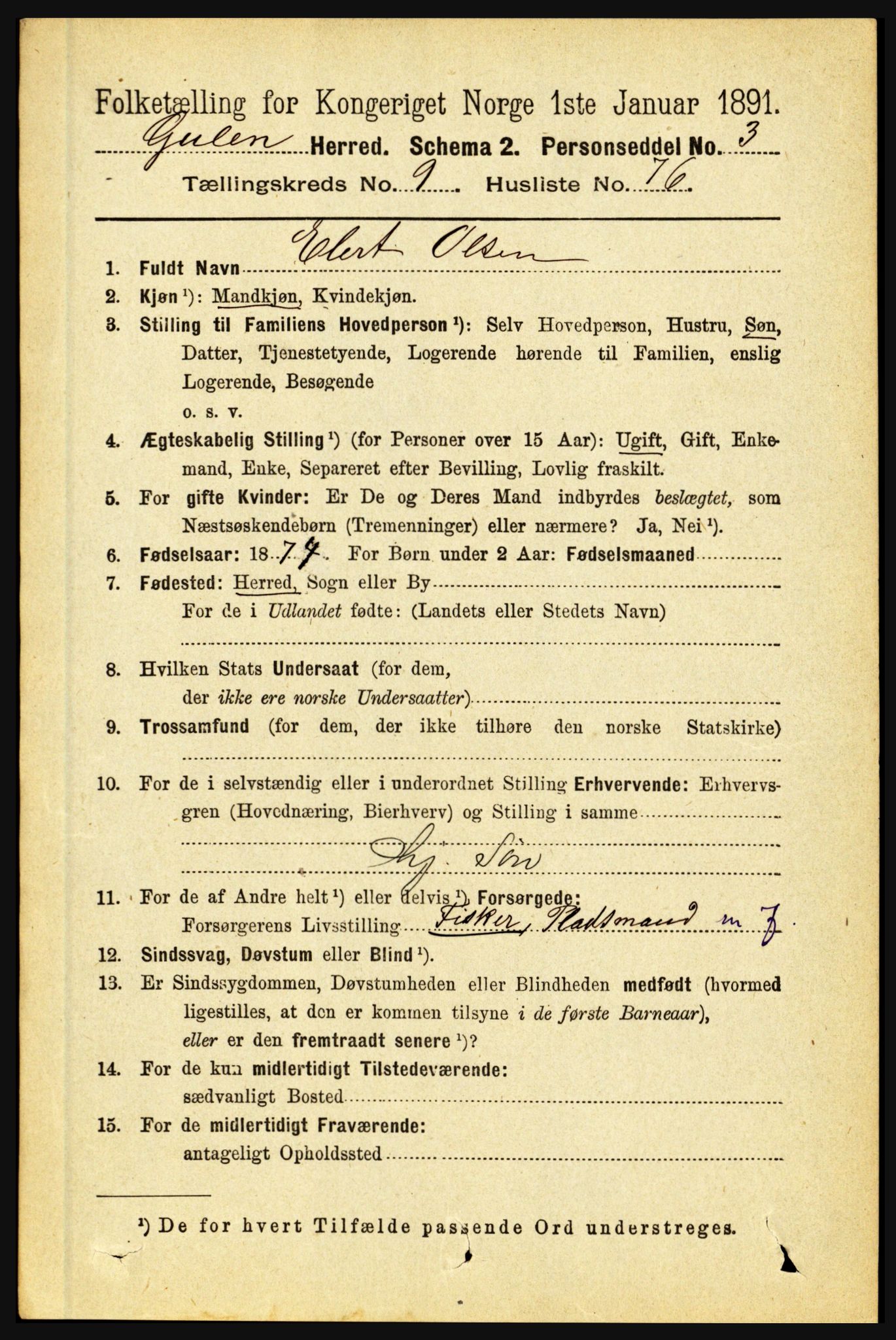 RA, 1891 census for 1411 Gulen, 1891, p. 3253