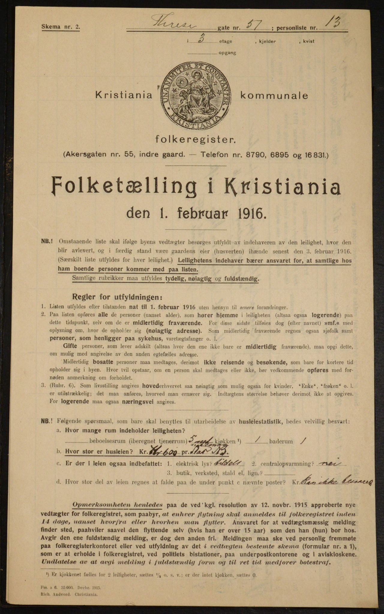 OBA, Municipal Census 1916 for Kristiania, 1916, p. 111833