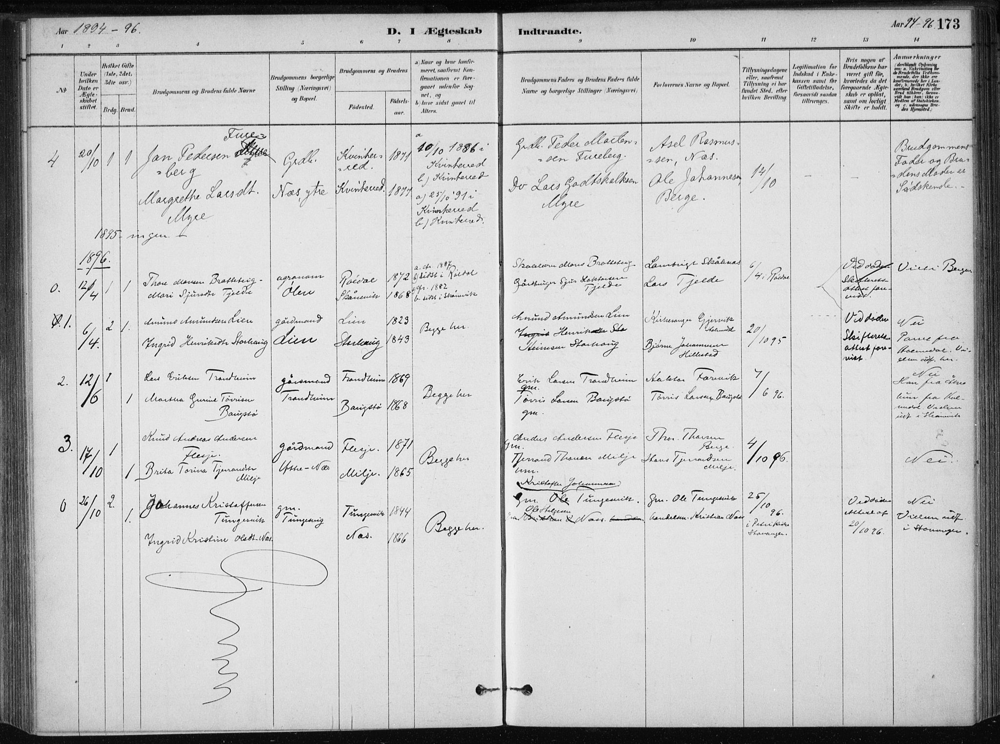 Skånevik sokneprestembete, SAB/A-77801/H/Haa: Parish register (official) no. B 1, 1879-1914, p. 173