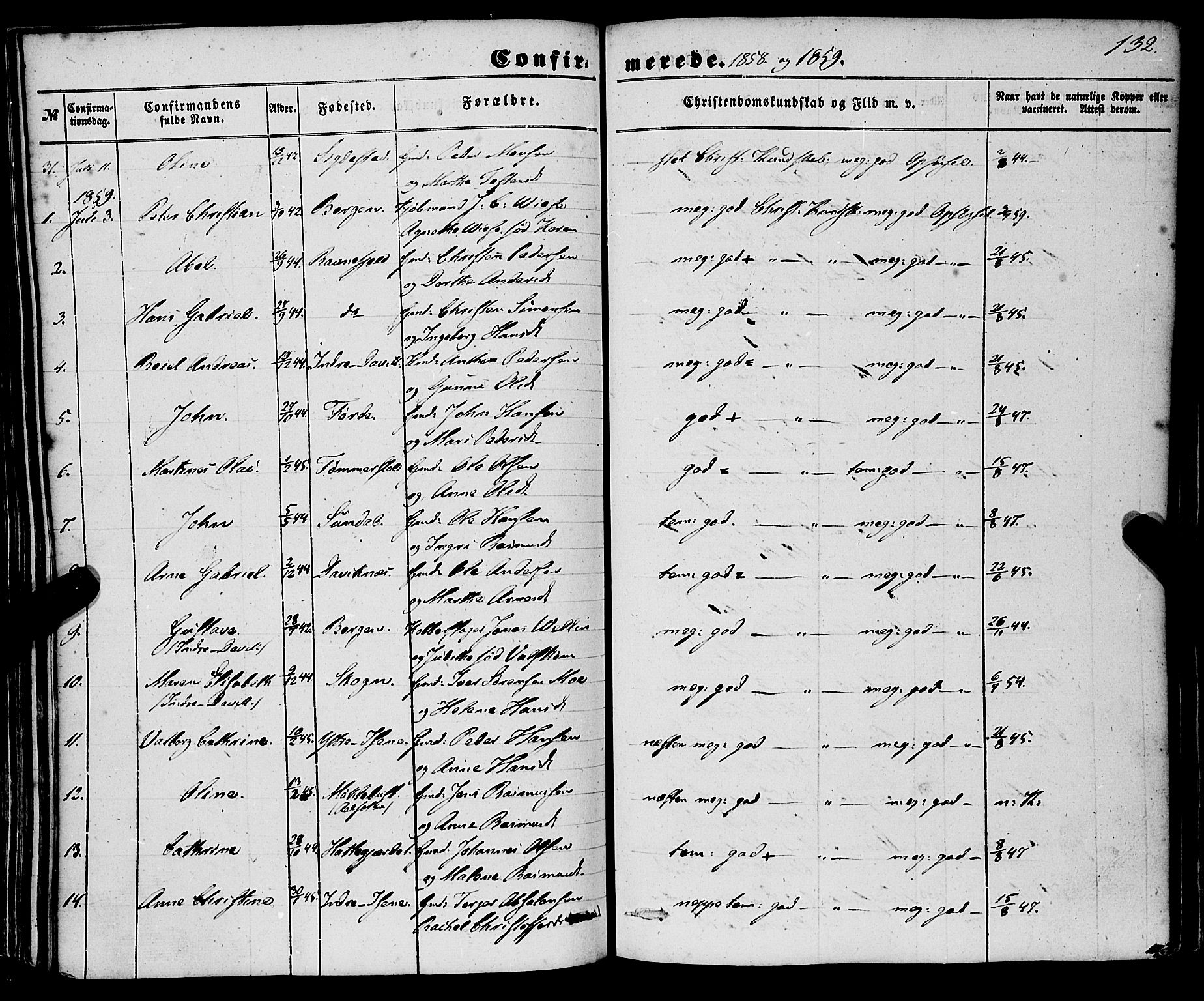 Davik sokneprestembete, SAB/A-79701/H/Haa/Haaa/L0005: Parish register (official) no. A 5, 1850-1866, p. 132