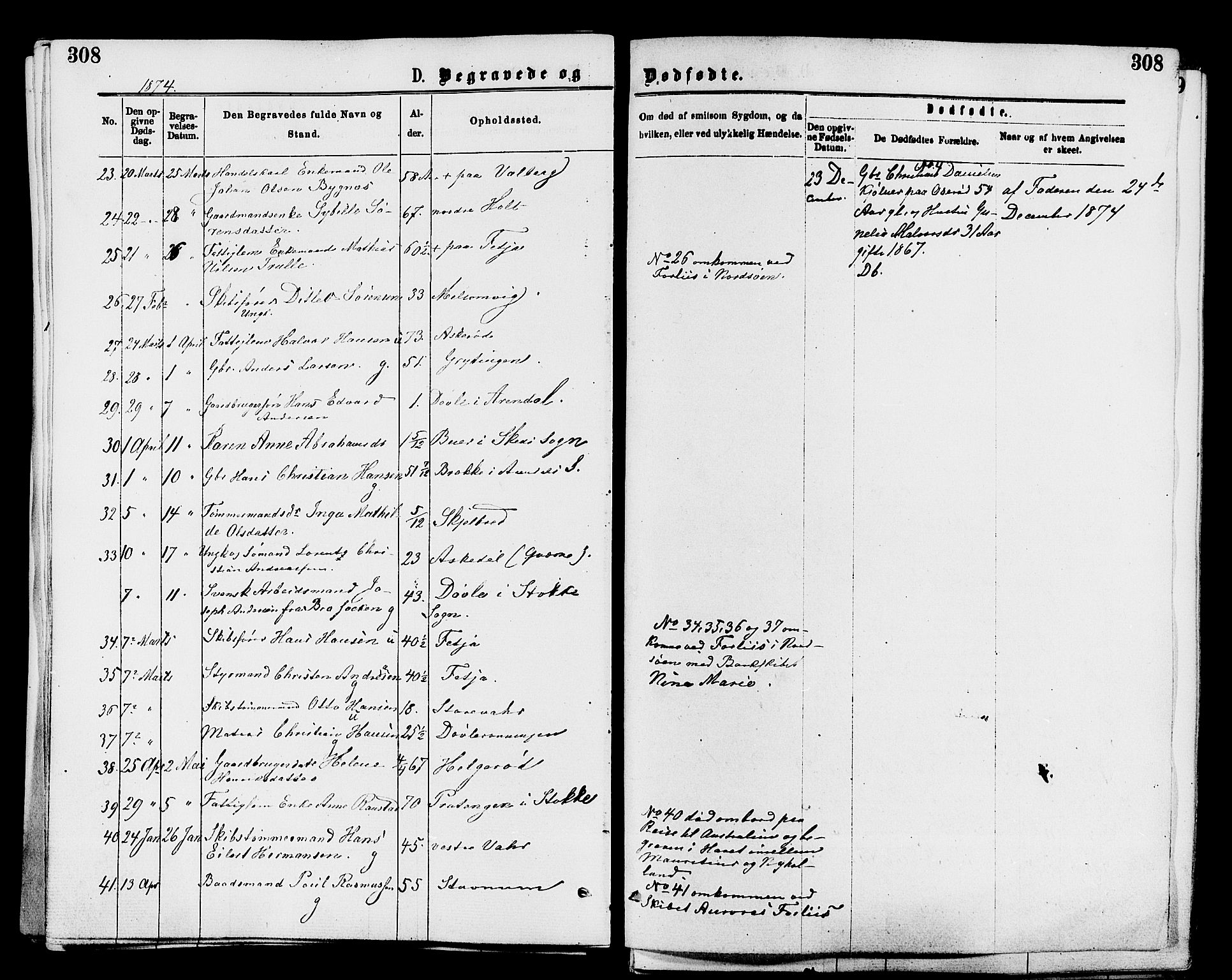 Stokke kirkebøker, AV/SAKO-A-320/F/Fa/L0009: Parish register (official) no. I 9, 1872-1883, p. 308