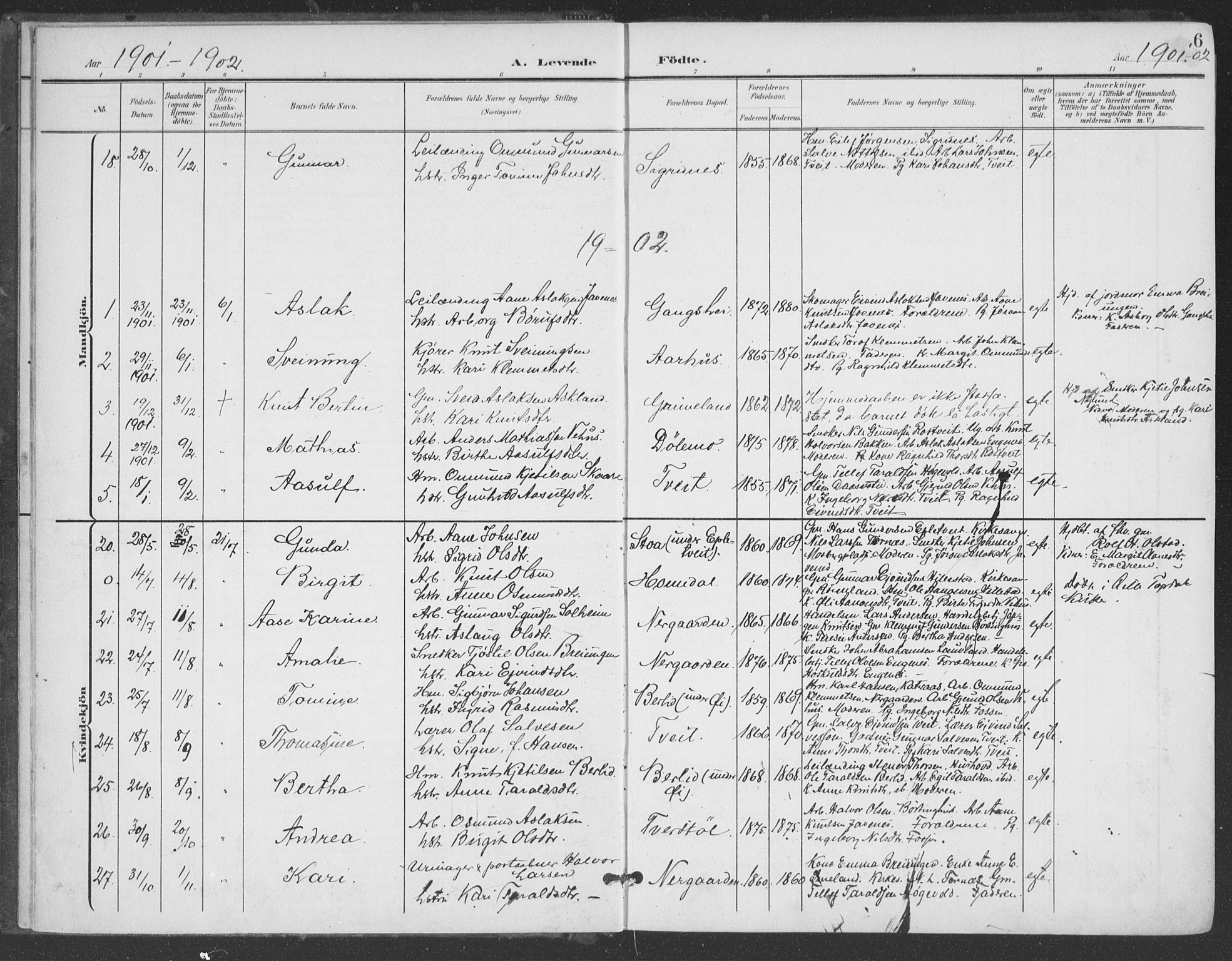 Åmli sokneprestkontor, AV/SAK-1111-0050/F/Fa/Fac/L0012: Parish register (official) no. A 12, 1900-1914, p. 6