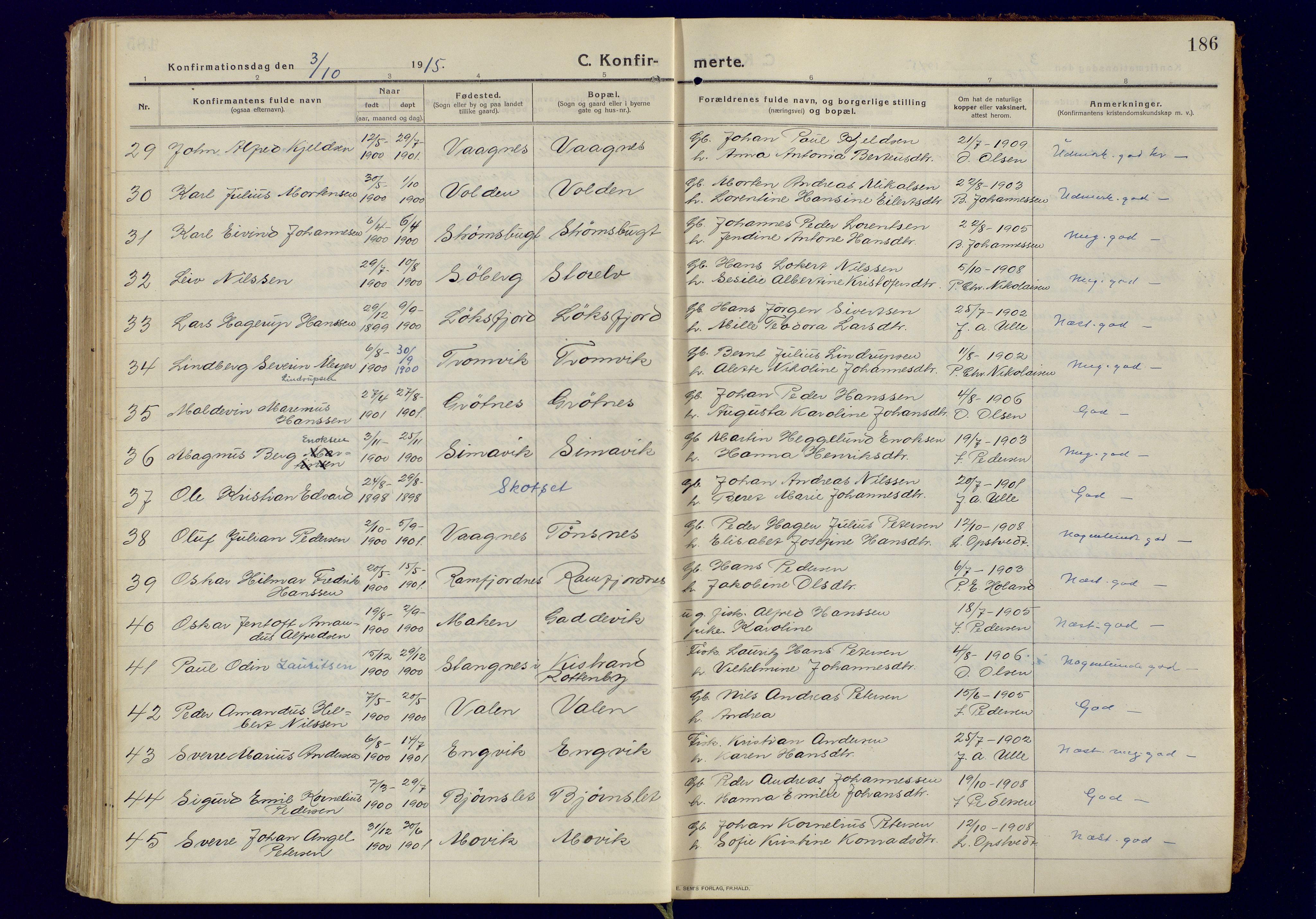 Tromsøysund sokneprestkontor, AV/SATØ-S-1304/G/Ga/L0008kirke: Parish register (official) no. 8, 1914-1922, p. 186