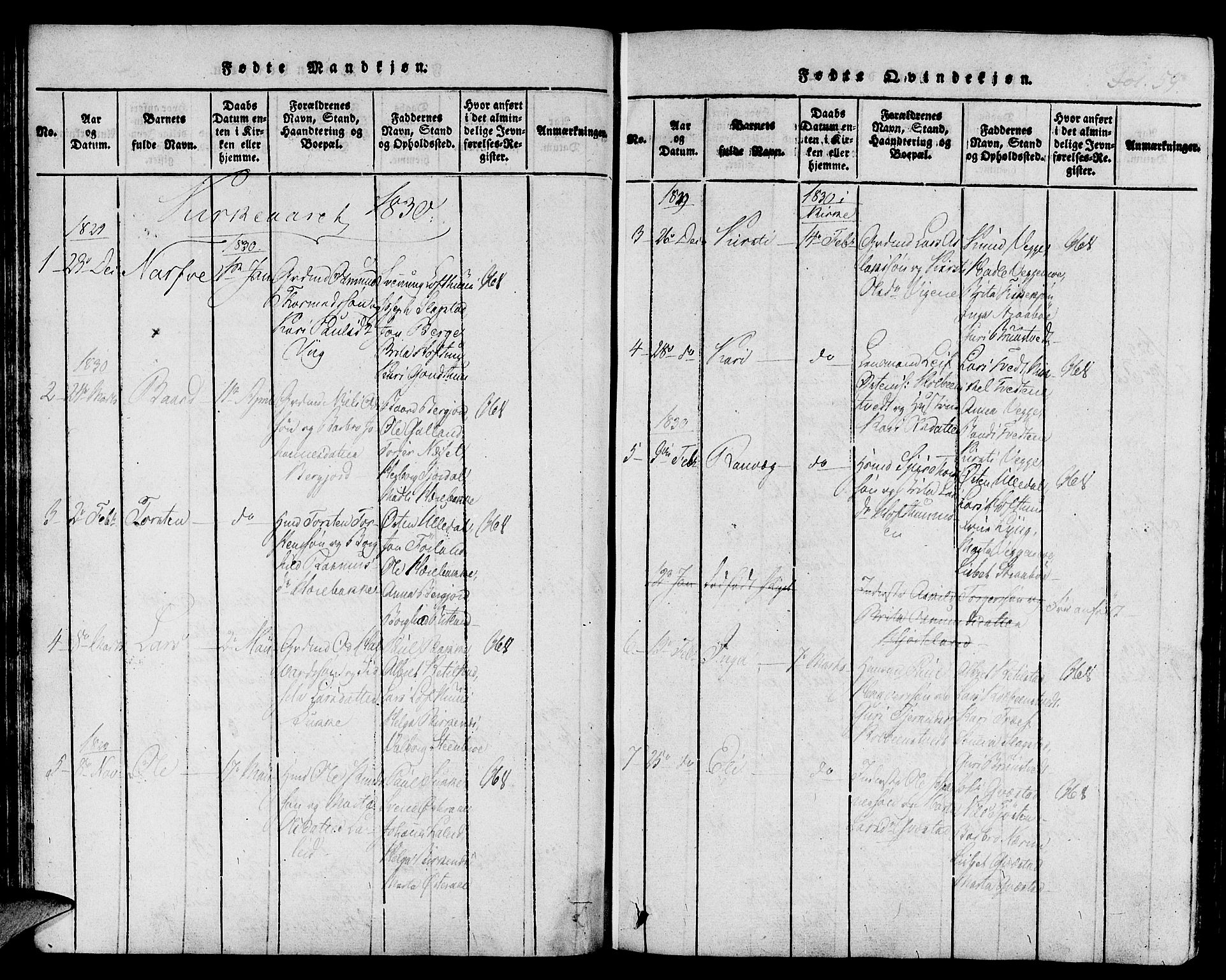 Suldal sokneprestkontor, AV/SAST-A-101845/01/IV/L0006: Parish register (official) no. A 6, 1816-1836, p. 59