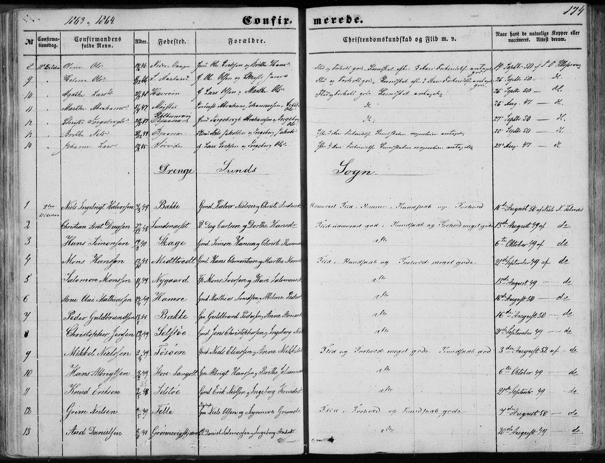 Sund sokneprestembete, SAB/A-99930: Parish register (official) no. A 14, 1850-1866, p. 174