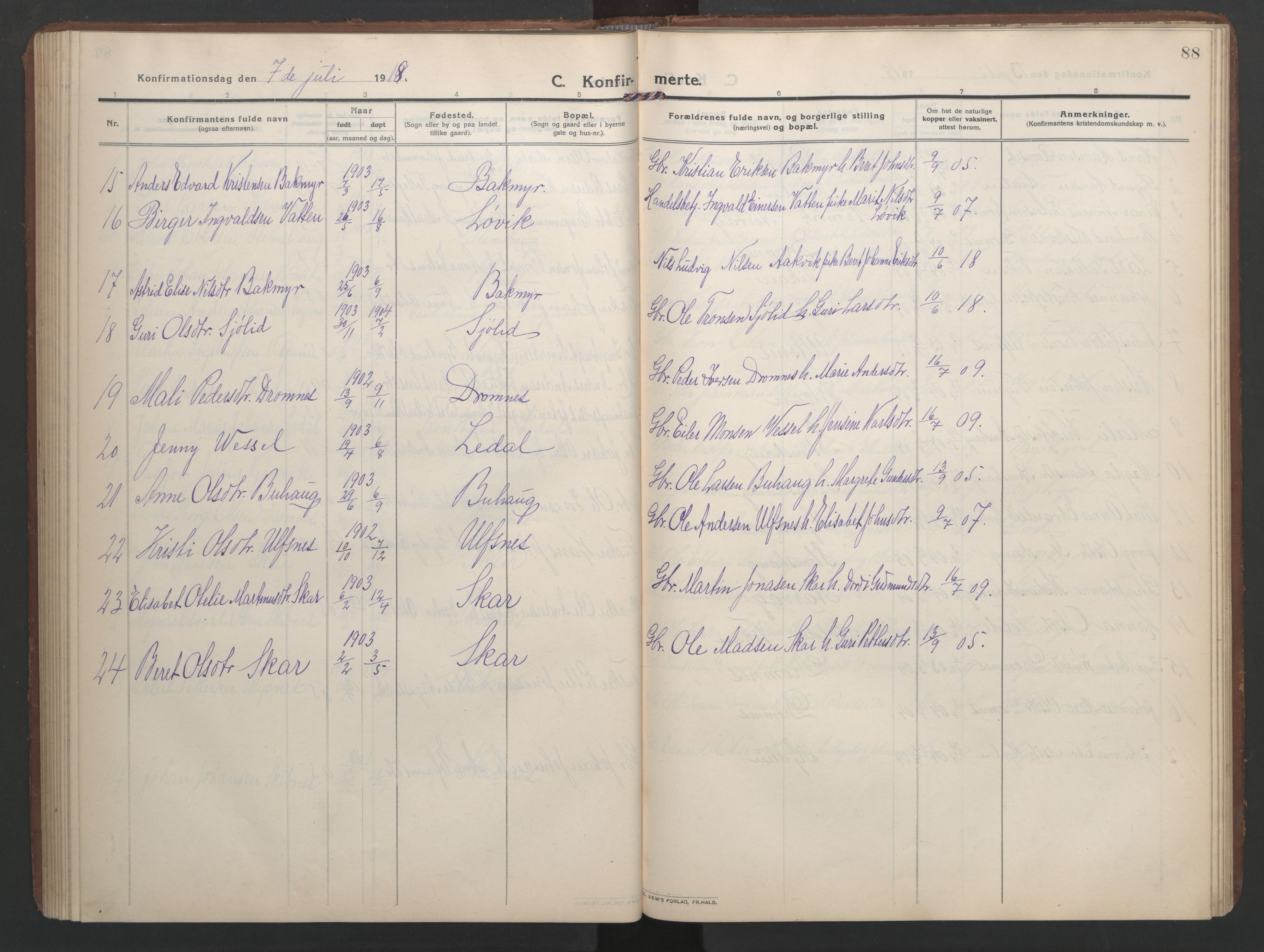 Ministerialprotokoller, klokkerbøker og fødselsregistre - Møre og Romsdal, AV/SAT-A-1454/579/L0919: Parish register (copy) no. 579C01, 1909-1957, p. 88