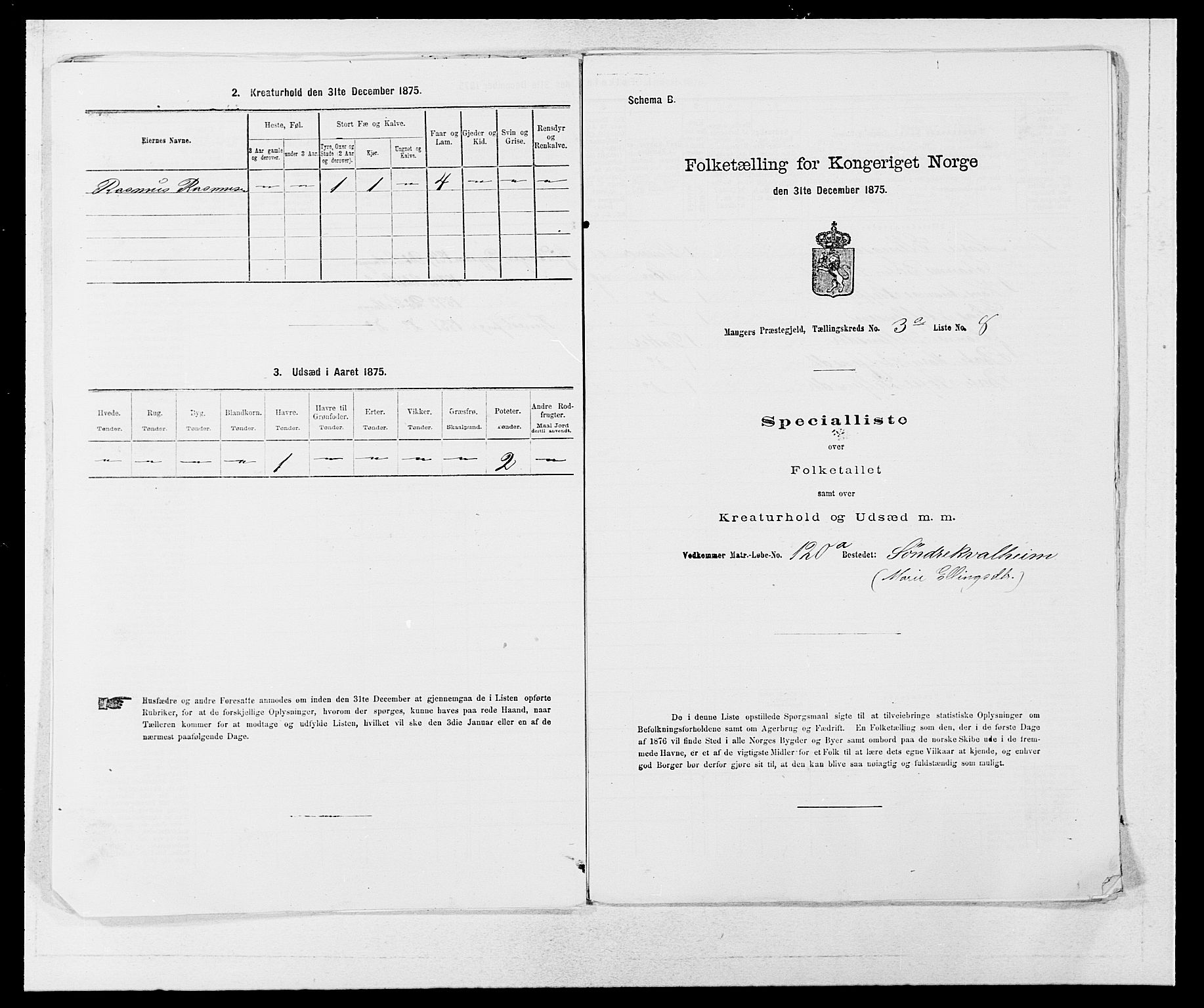 SAB, 1875 census for 1261P Manger, 1875, p. 393