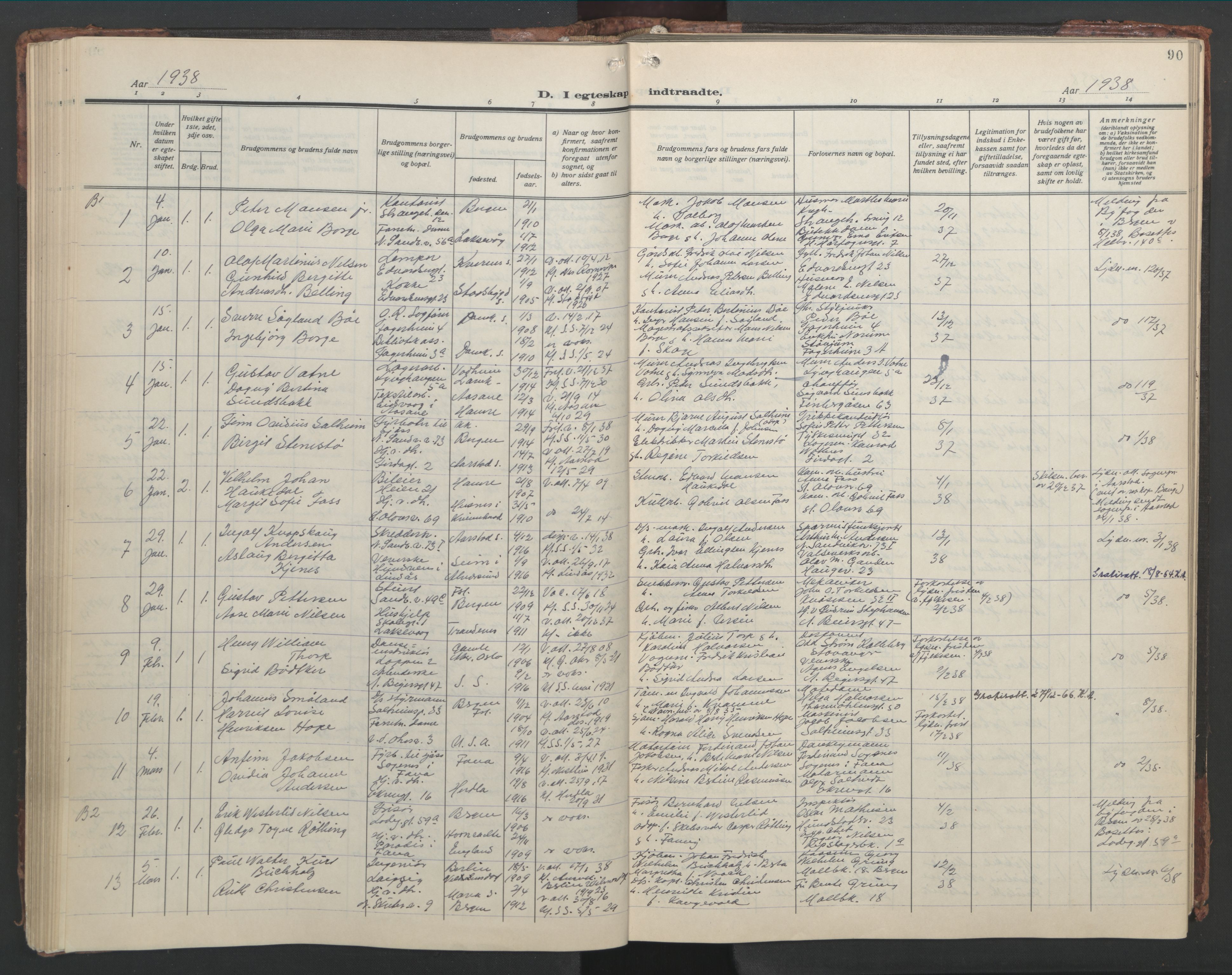 Sandviken Sokneprestembete, SAB/A-77601/H/Hb/L0015: Parish register (copy) no. D 2, 1929-1953, p. 89b-90a