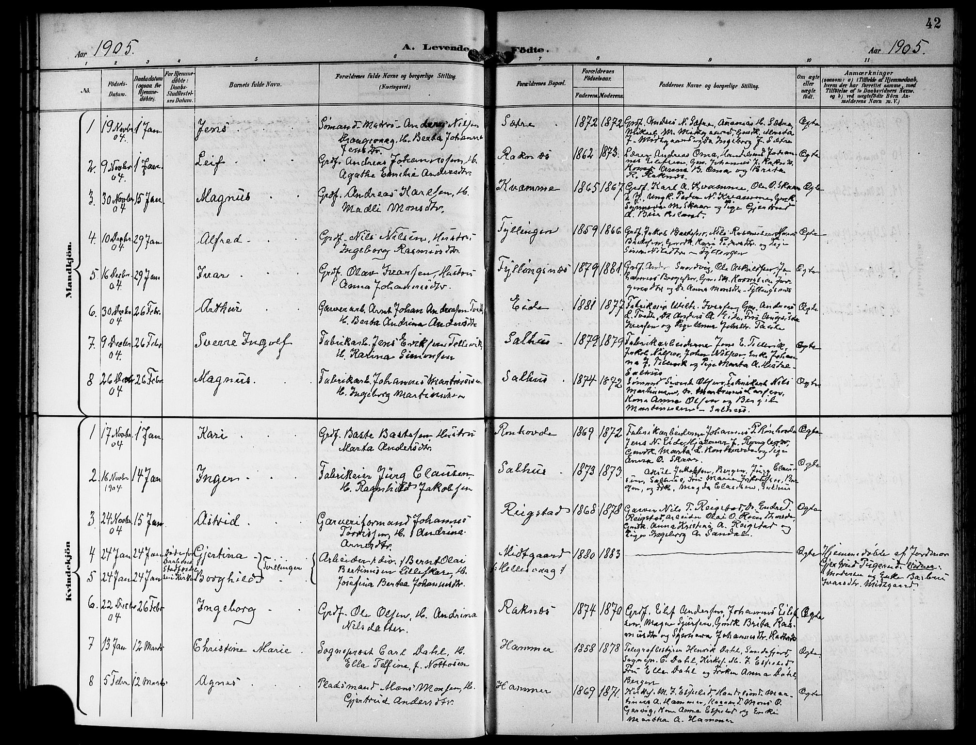 Hamre sokneprestembete, SAB/A-75501/H/Ha/Hab: Parish register (copy) no. B 4, 1898-1919, p. 42