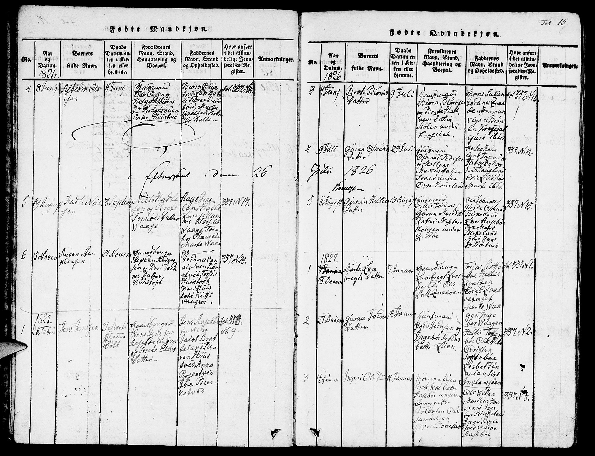 Vikedal sokneprestkontor, SAST/A-101840/01/V: Parish register (copy) no. B 3, 1816-1867, p. 15