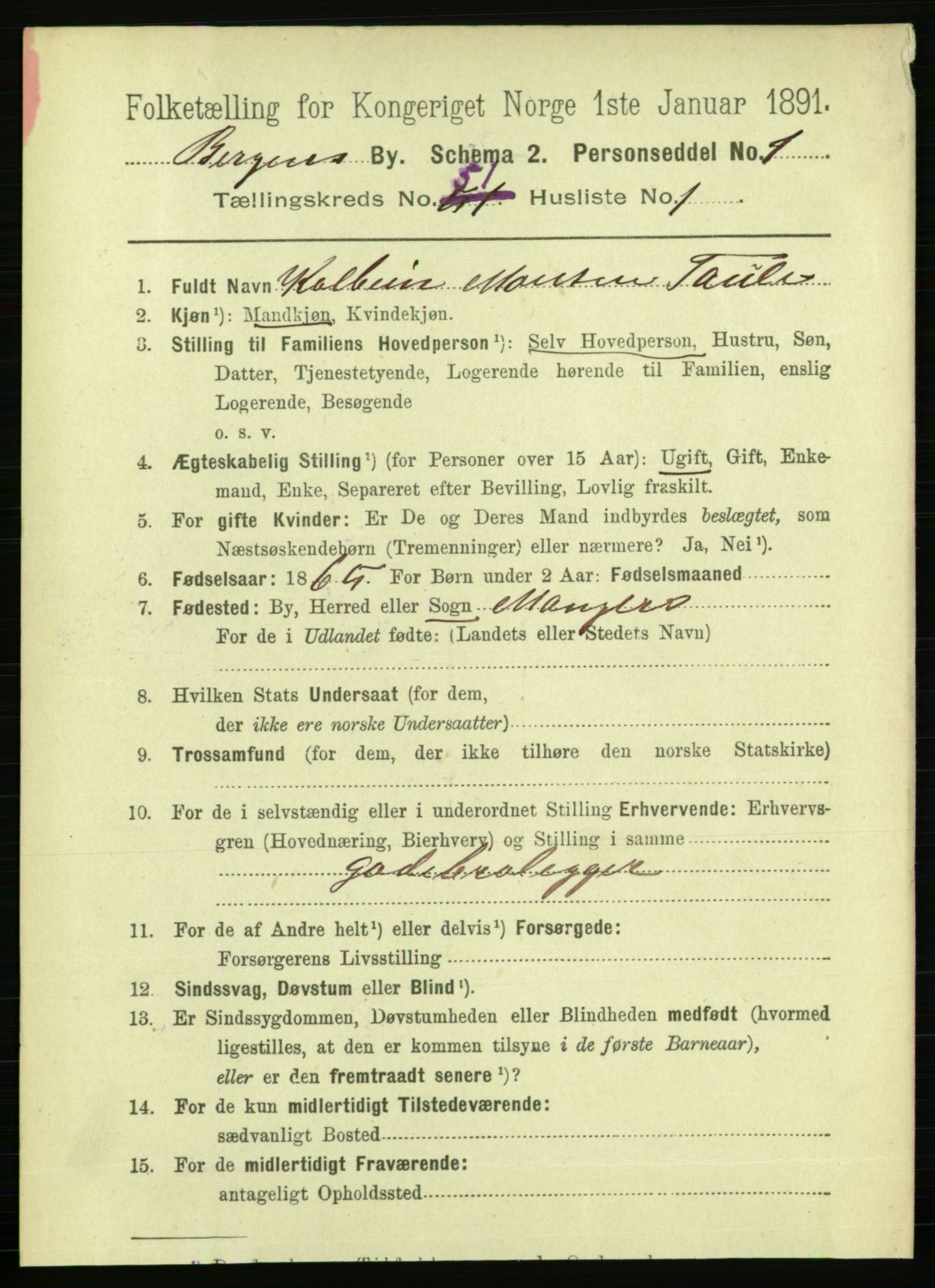 RA, 1891 Census for 1301 Bergen, 1891, p. 60470