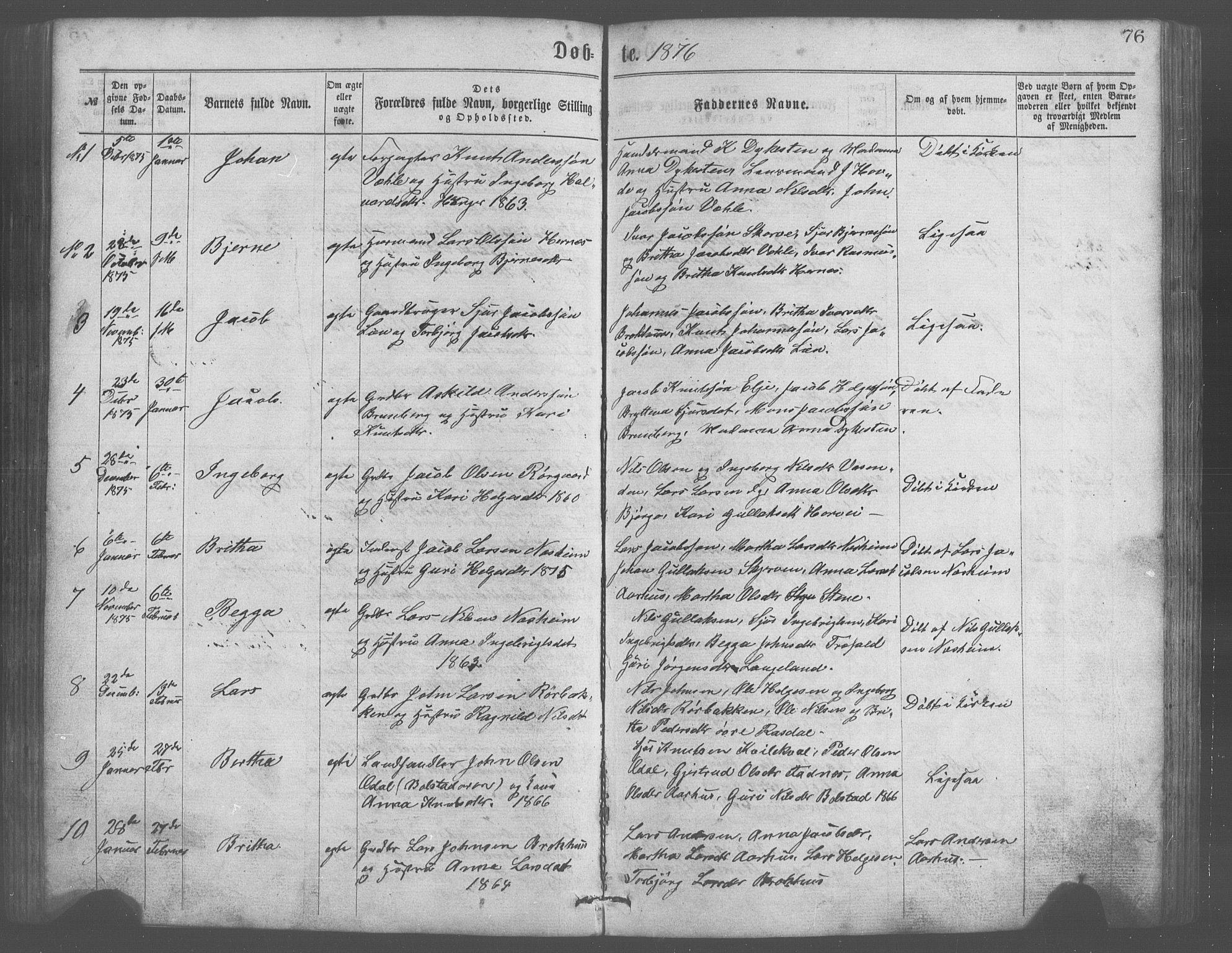 Evanger sokneprestembete, SAB/A-99924: Parish register (copy) no. A 2, 1863-1879, p. 76