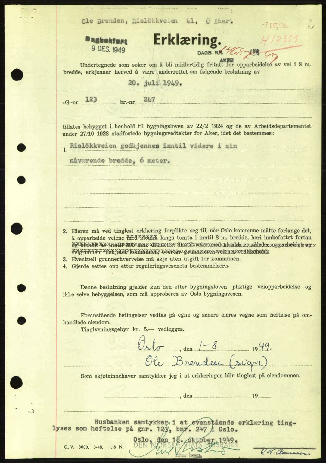 Oslo byskriverembete, AV/SAO-A-10227/G/Gb/Gbd/Gbda/L0017: Mortgage book no. A215, 1949-1950, Diary no: : 14687/1949