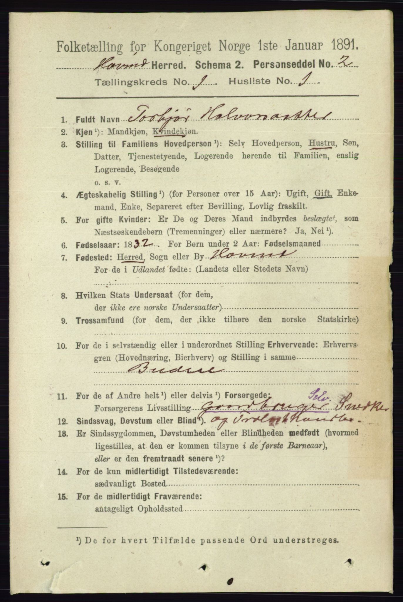 RA, 1891 census for 0825 Hovin, 1891, p. 89