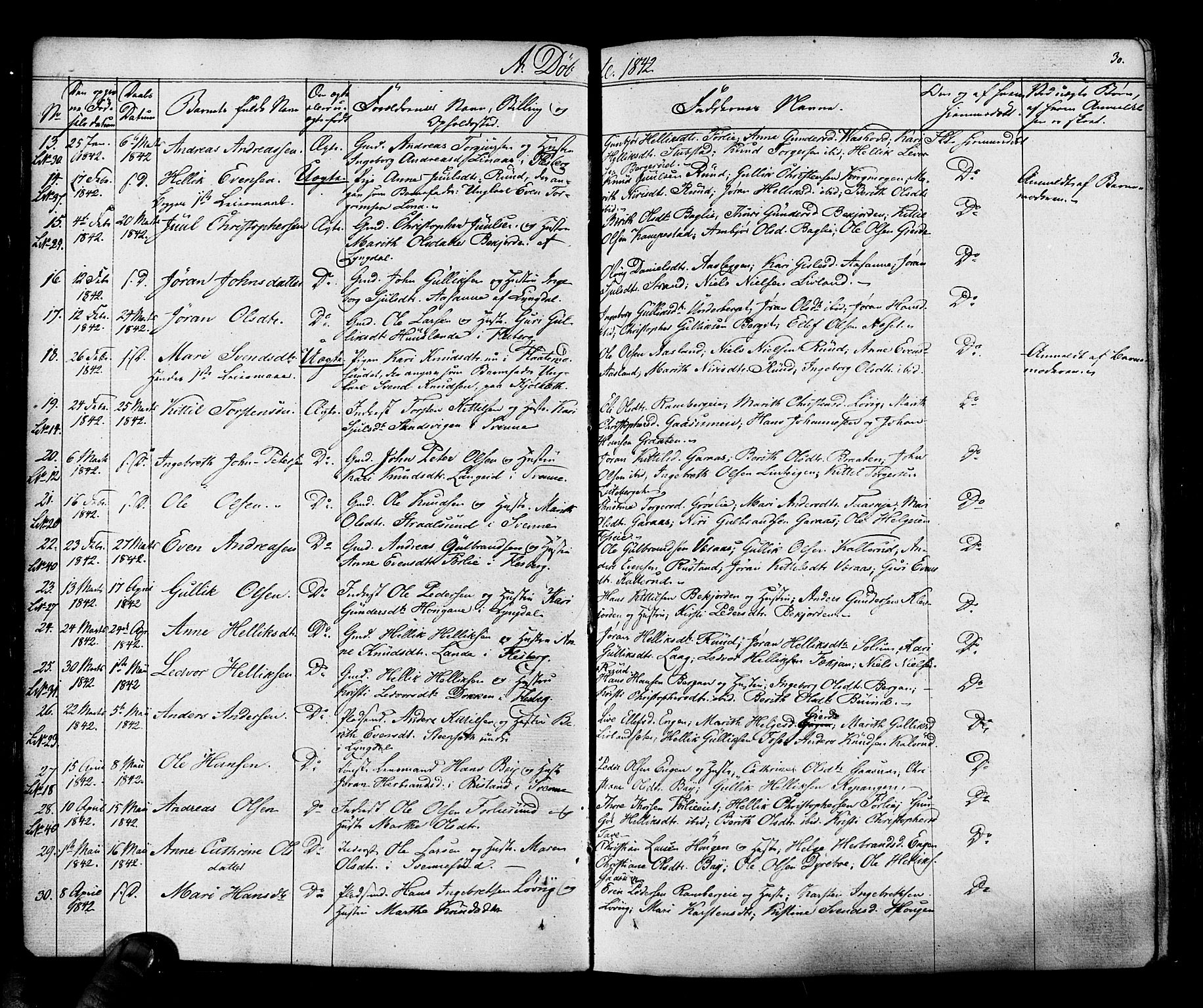 Flesberg kirkebøker, AV/SAKO-A-18/F/Fa/L0006: Parish register (official) no. I 6, 1834-1860, p. 30