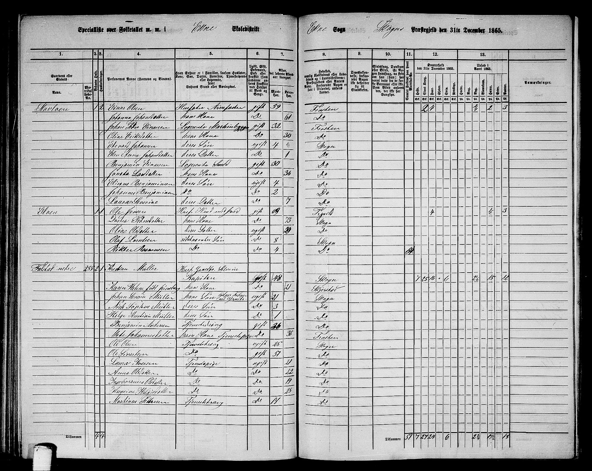 RA, 1865 census for Skogn, 1865, p. 153