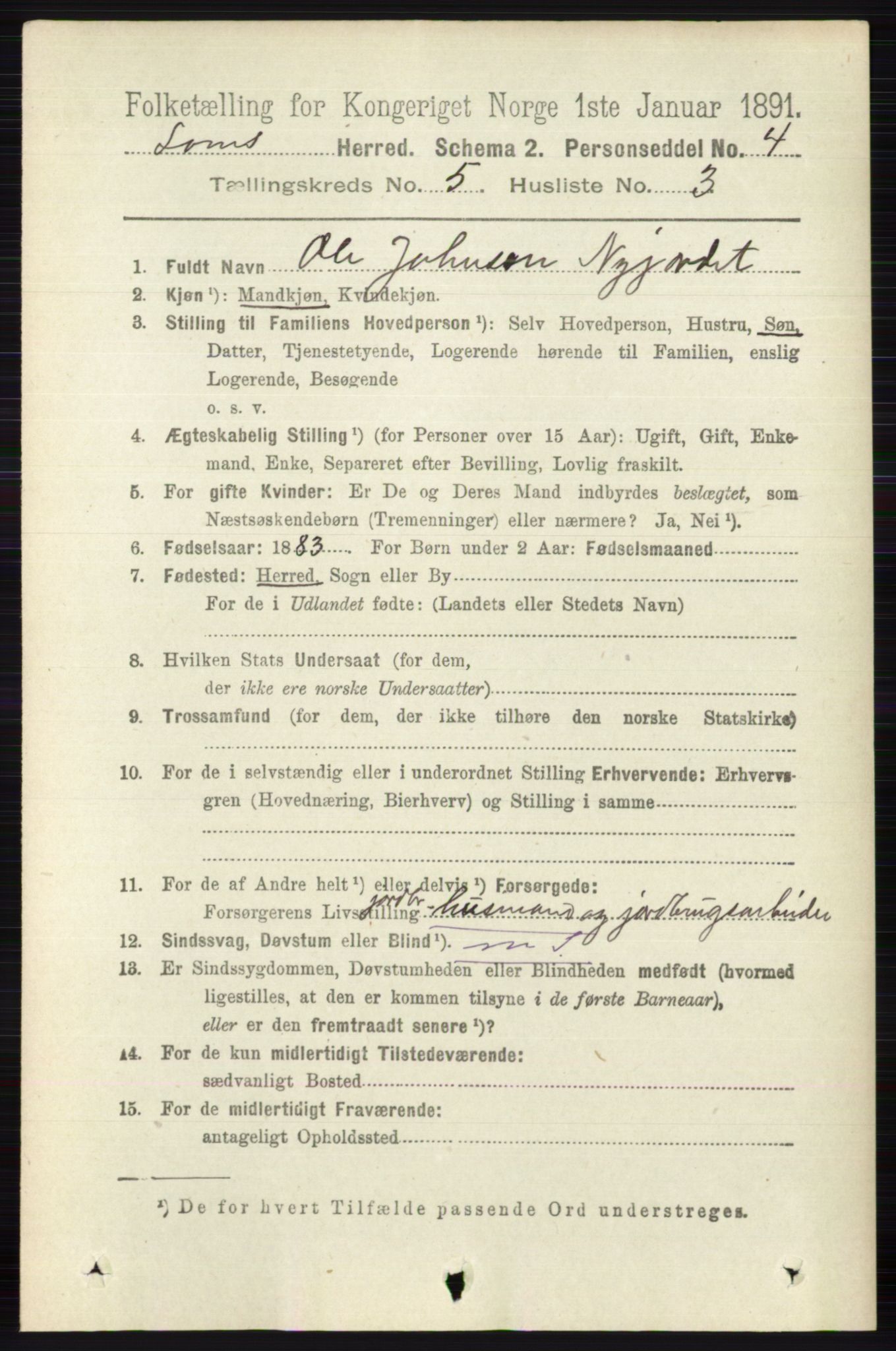 RA, 1891 census for 0514 Lom, 1891, p. 1863