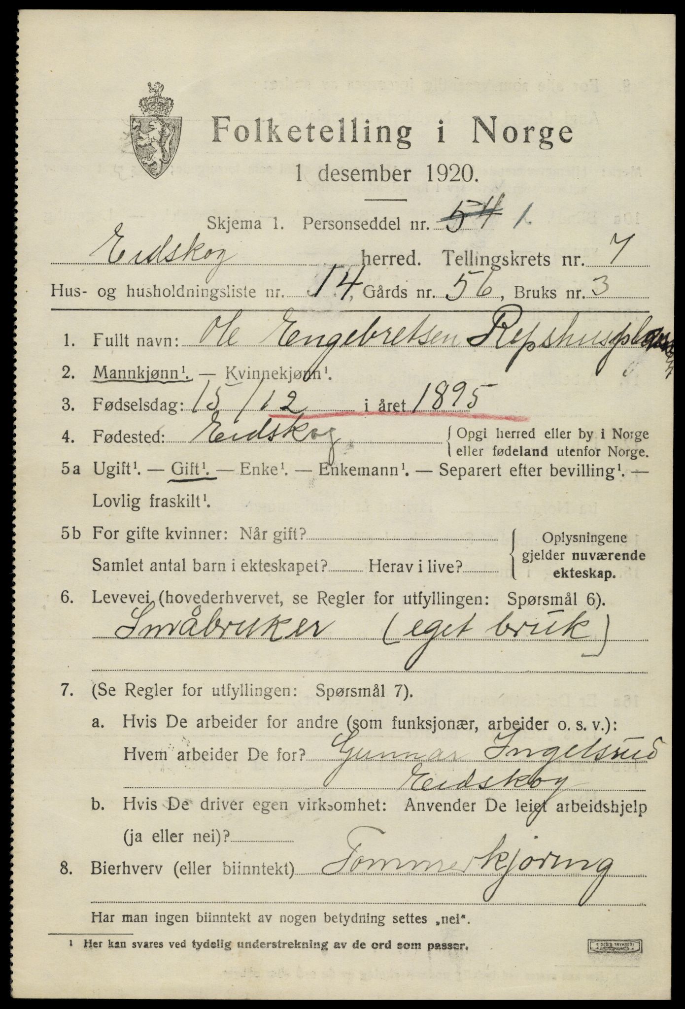SAH, 1920 census for Eidskog, 1920, p. 8545