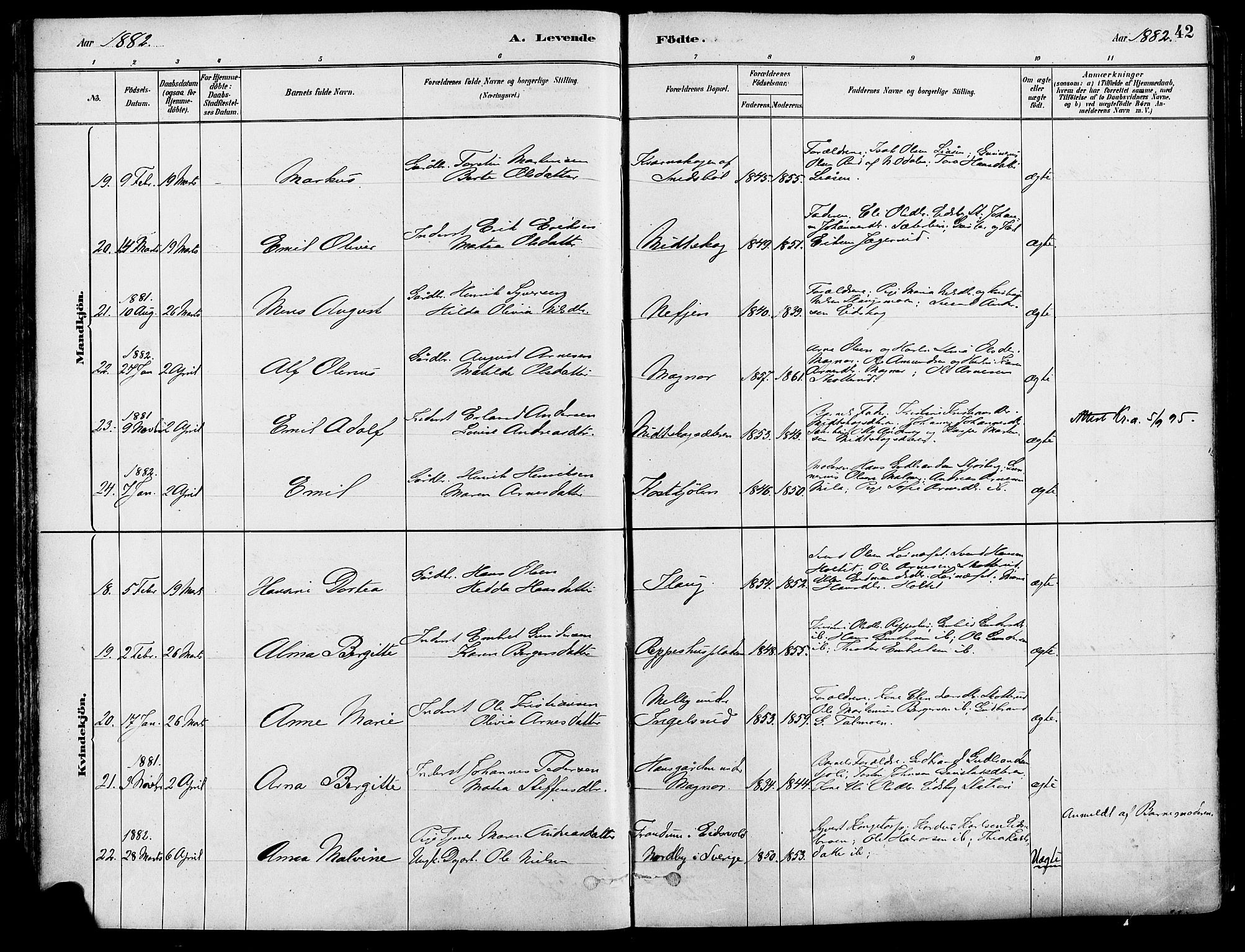 Eidskog prestekontor, SAH/PREST-026/H/Ha/Haa/L0003: Parish register (official) no. 3, 1879-1892, p. 42