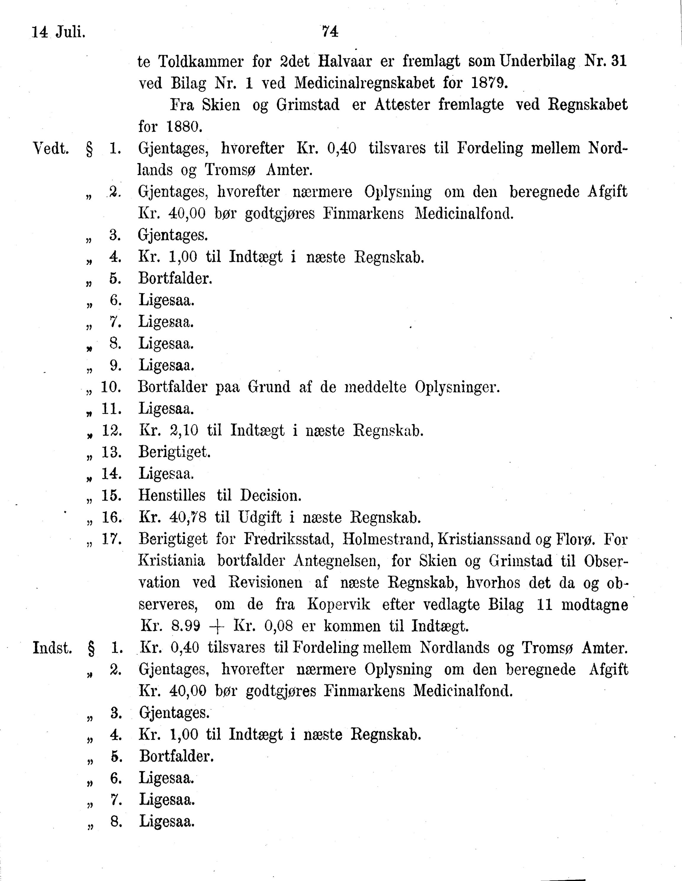 Nordland Fylkeskommune. Fylkestinget, AIN/NFK-17/176/A/Ac/L0014: Fylkestingsforhandlinger 1881-1885, 1881-1885