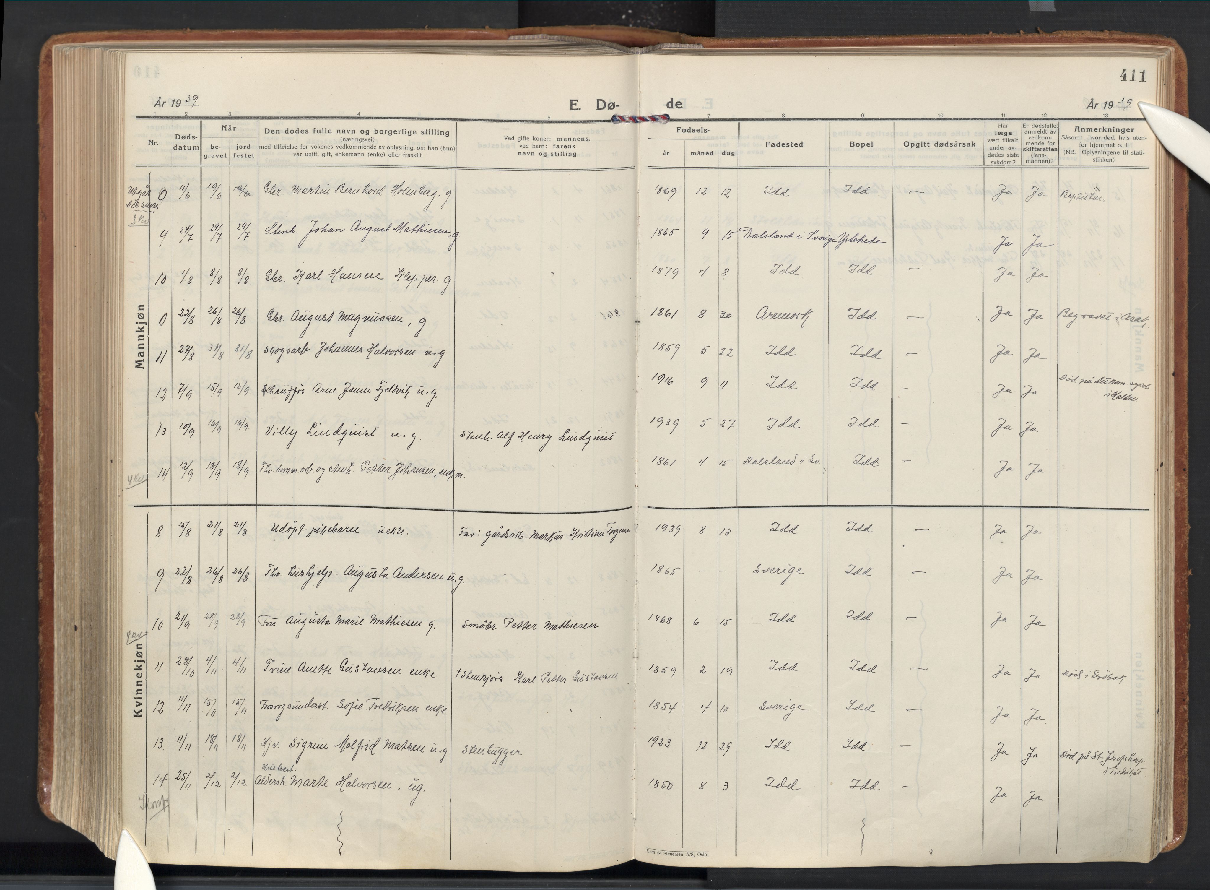 Idd prestekontor Kirkebøker, AV/SAO-A-10911/F/Fc/L0008: Parish register (official) no. III 8, 1926-1953, p. 411