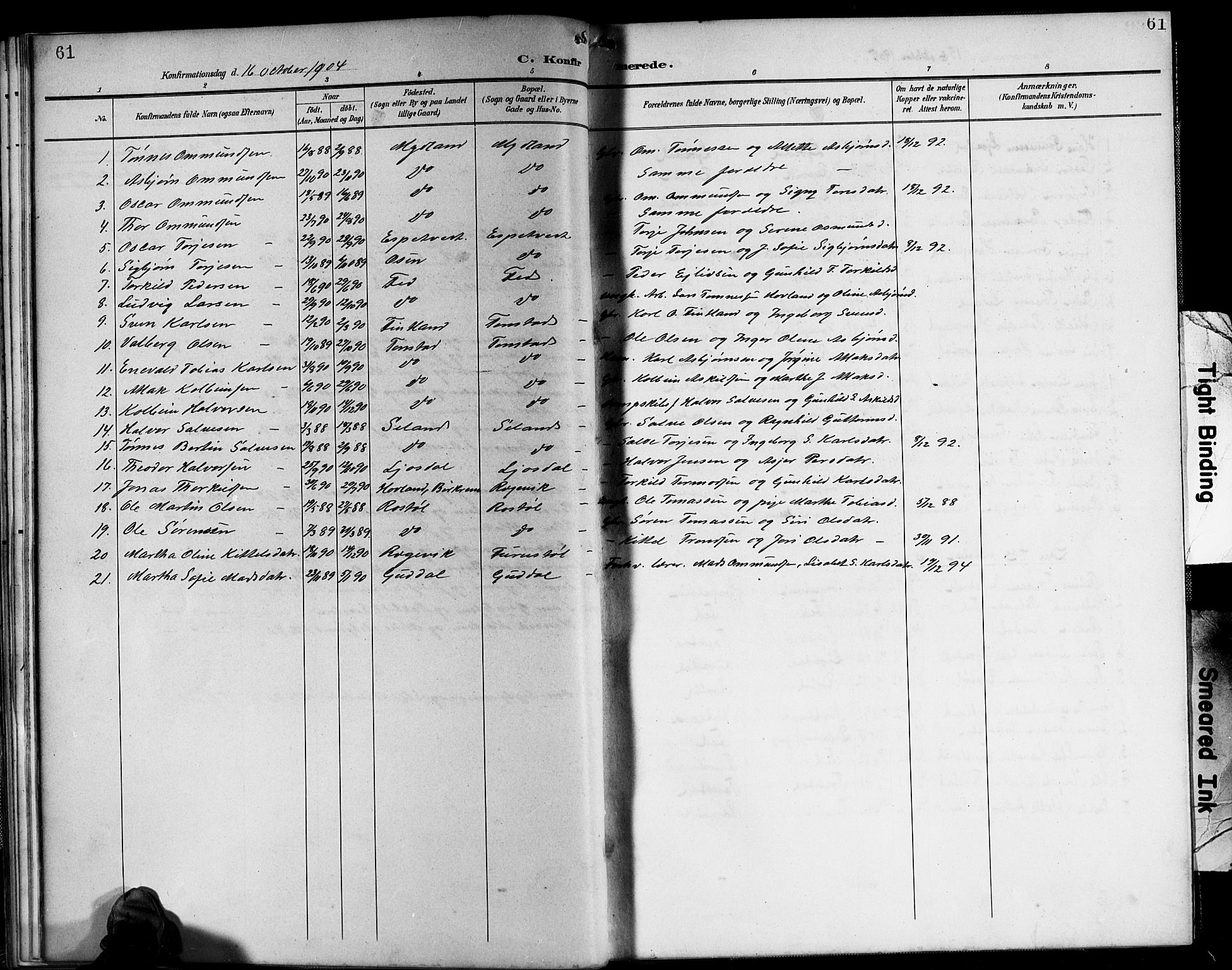 Sirdal sokneprestkontor, SAK/1111-0036/F/Fb/Fbb/L0004: Parish register (copy) no. B 4, 1895-1916, p. 61