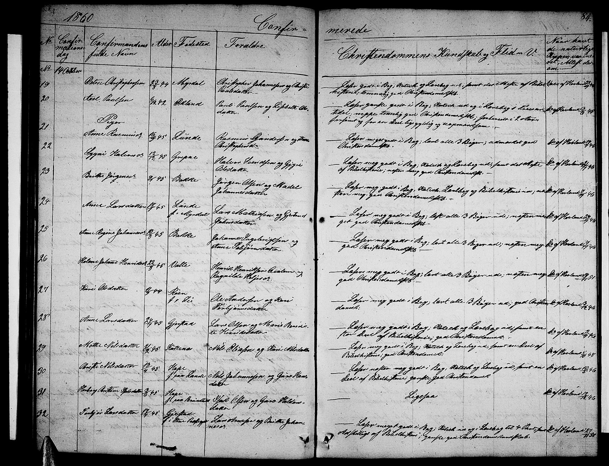 Tysnes sokneprestembete, SAB/A-78601/H/Hab: Parish register (copy) no. B 1, 1855-1877, p. 84