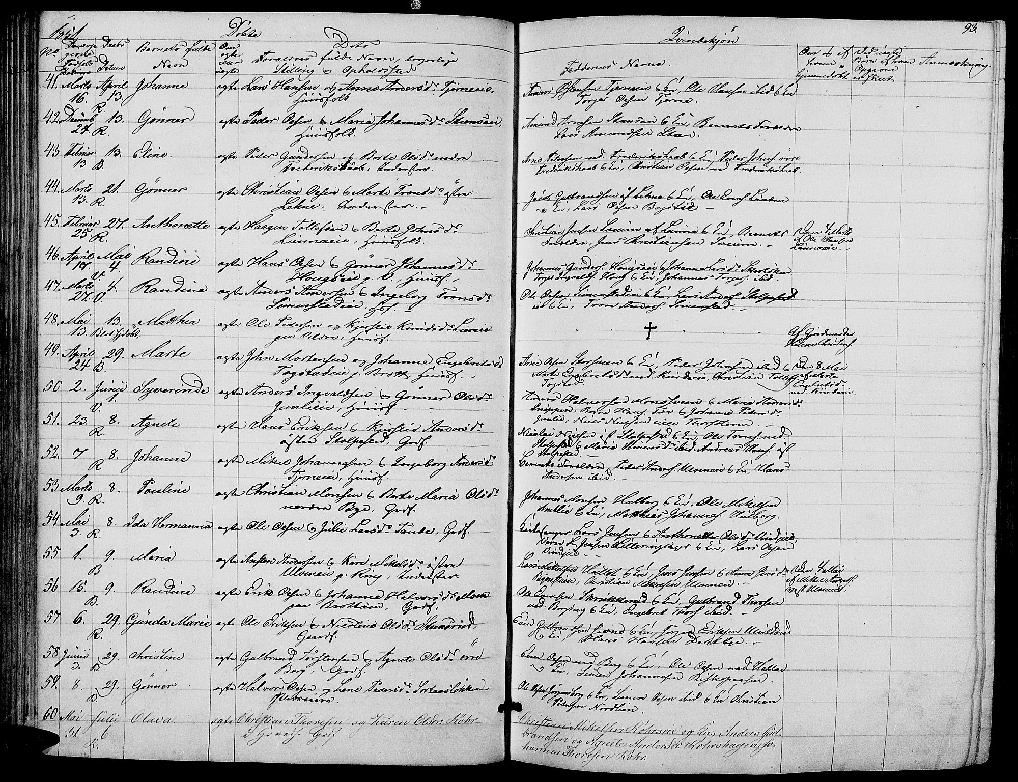 Ringsaker prestekontor, AV/SAH-PREST-014/L/La/L0006: Parish register (copy) no. 6, 1851-1860, p. 93