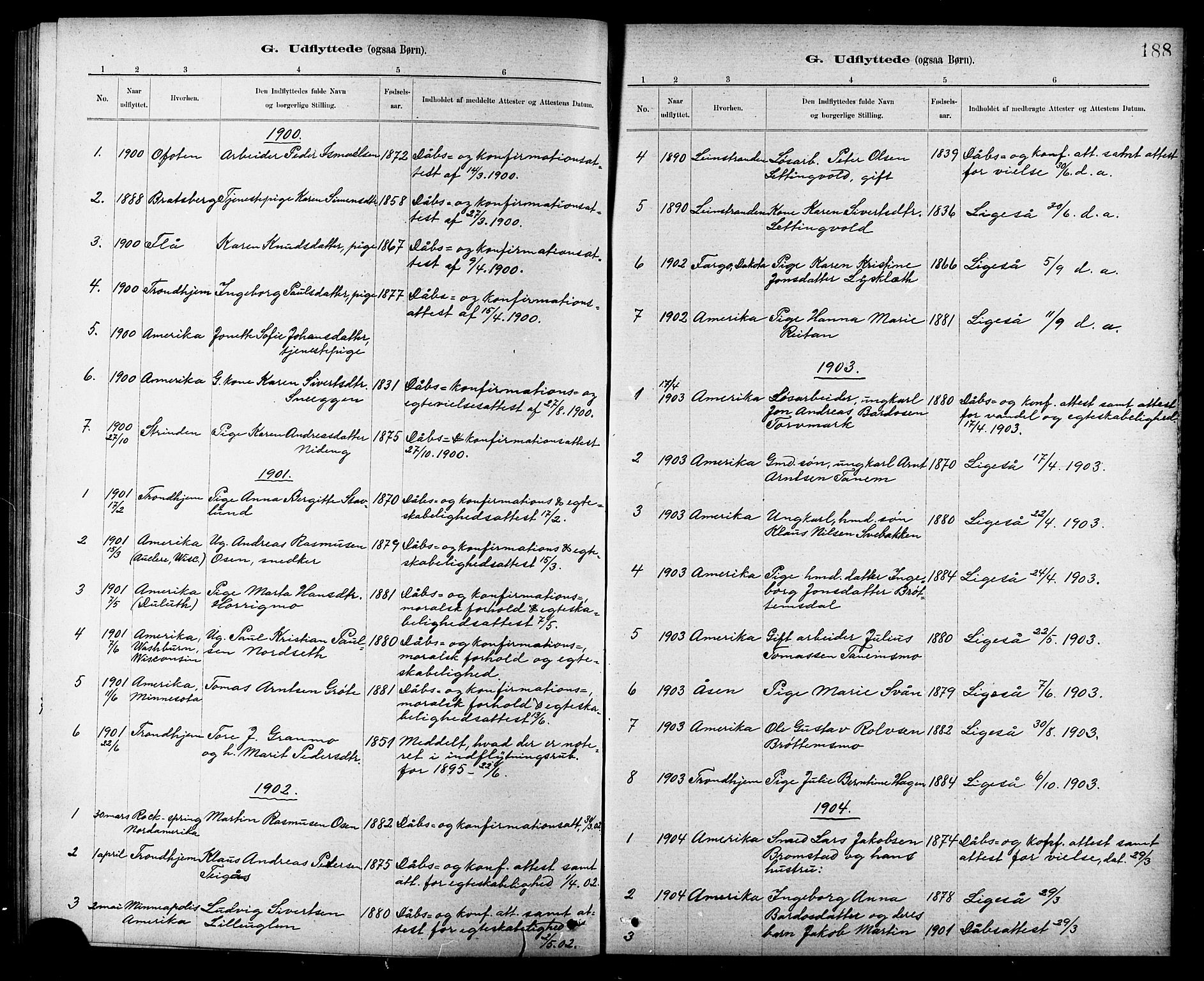 Ministerialprotokoller, klokkerbøker og fødselsregistre - Sør-Trøndelag, SAT/A-1456/618/L0452: Parish register (copy) no. 618C03, 1884-1906, p. 188