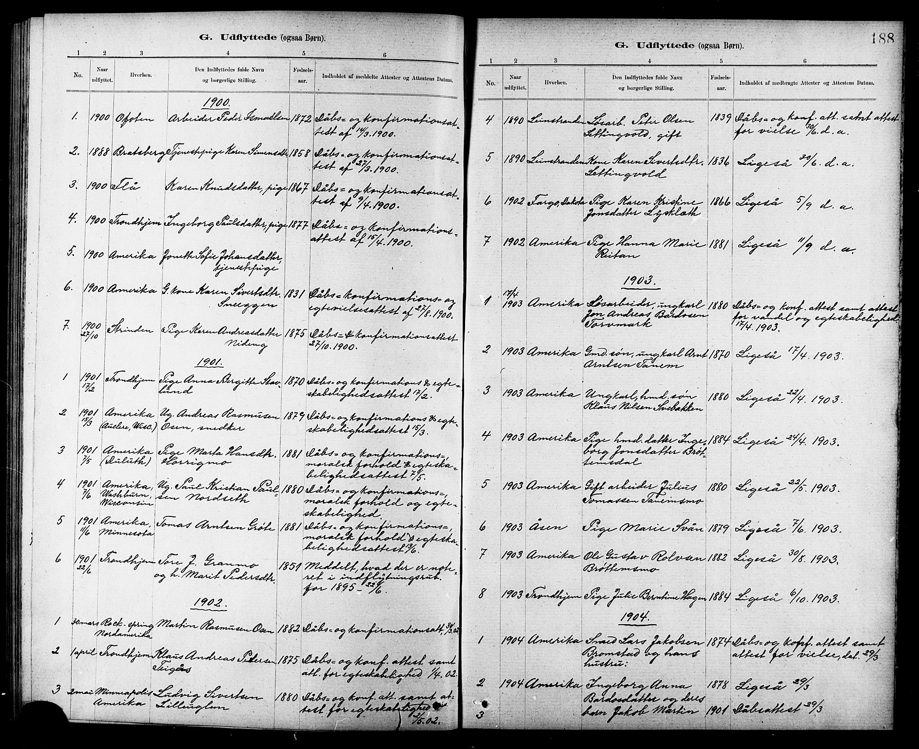 Ministerialprotokoller, klokkerbøker og fødselsregistre - Sør-Trøndelag, AV/SAT-A-1456/618/L0452: Parish register (copy) no. 618C03, 1884-1906, p. 188