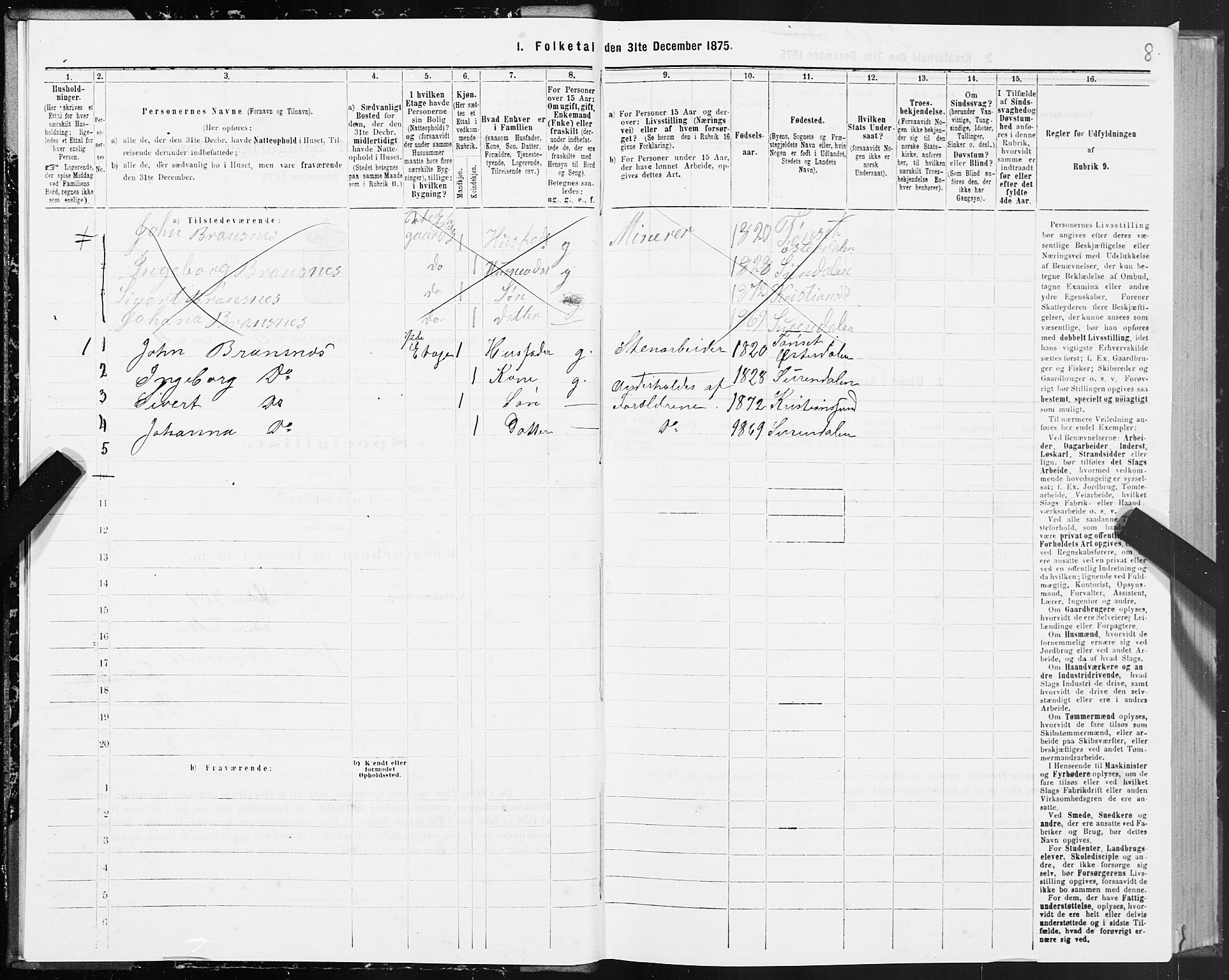 SAT, 1875 census for 1503B Kristiansund/Kristiansund, 1875, p. 5008