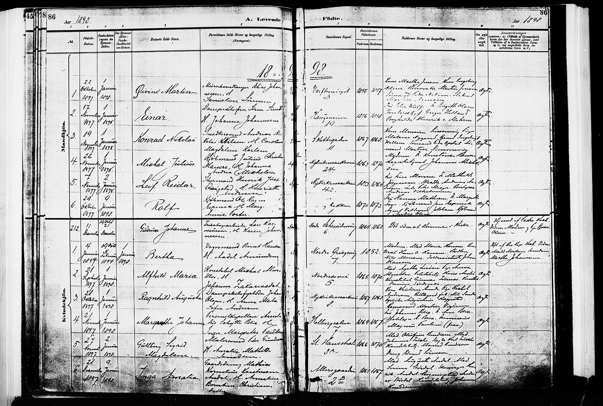 Nykirken Sokneprestembete, SAB/A-77101/H/Hab: Parish register (copy) no. B 3, 1895-1899, p. 86