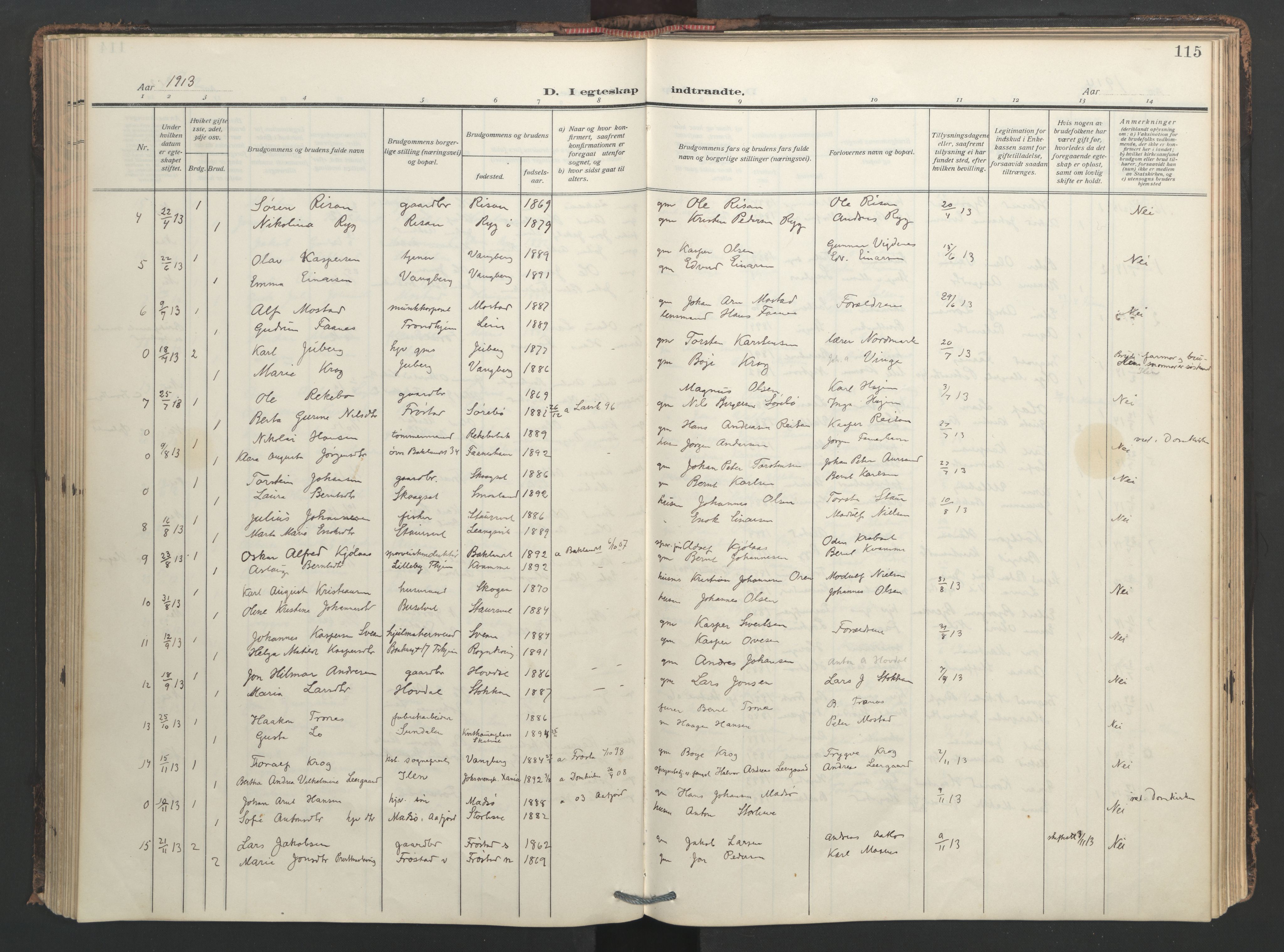 Ministerialprotokoller, klokkerbøker og fødselsregistre - Nord-Trøndelag, SAT/A-1458/713/L0123: Parish register (official) no. 713A12, 1911-1925, p. 115