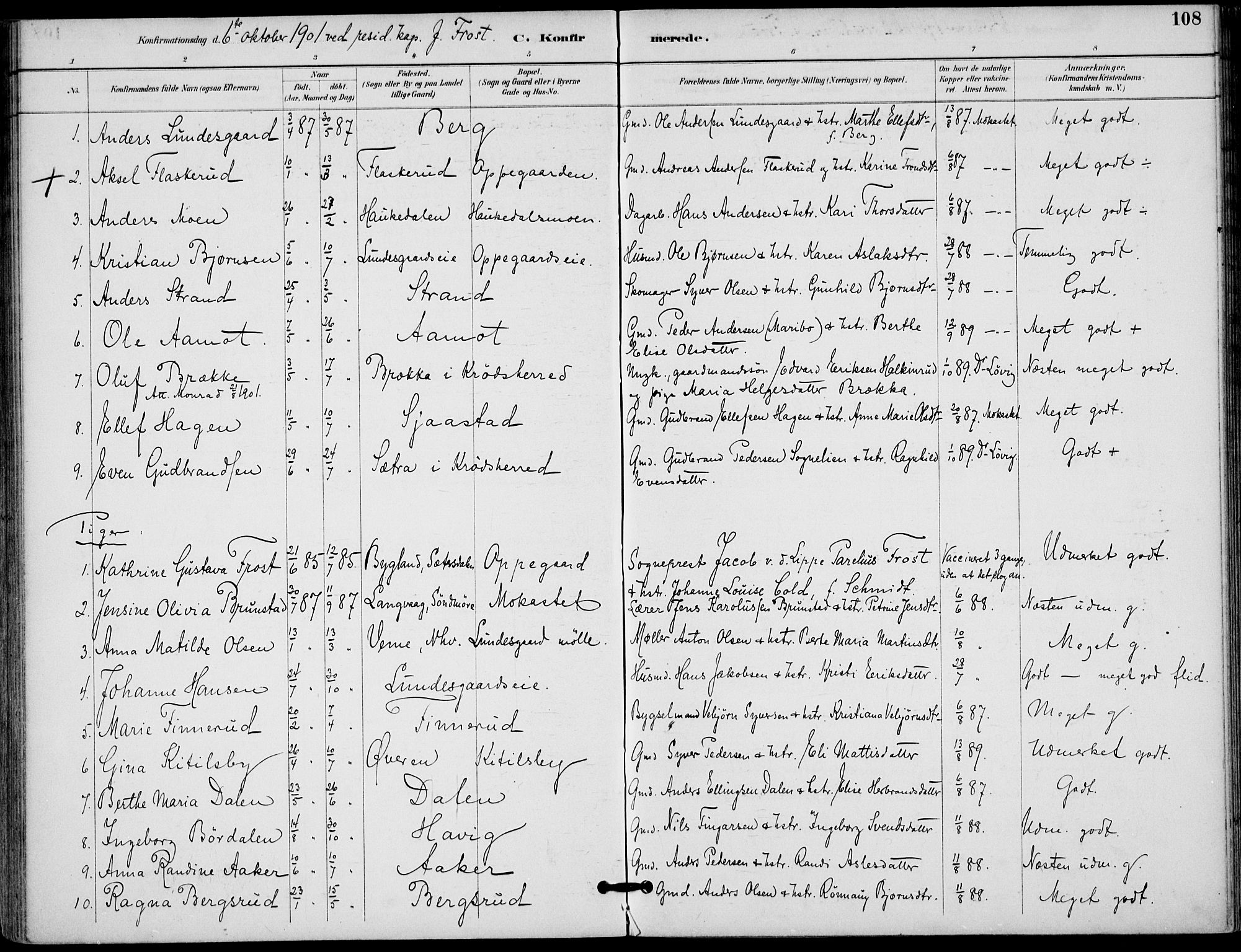 Lunder kirkebøker, SAKO/A-629/F/Fa/L0001: Parish register (official) no. I 1, 1885-1912, p. 108