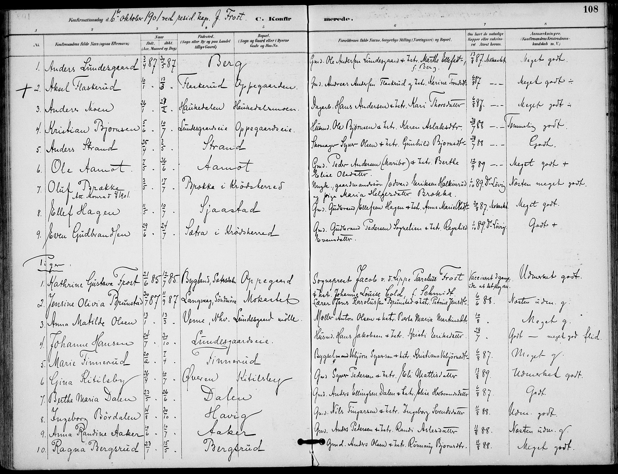 Lunder kirkebøker, AV/SAKO-A-629/F/Fa/L0001: Parish register (official) no. I 1, 1885-1912, p. 108