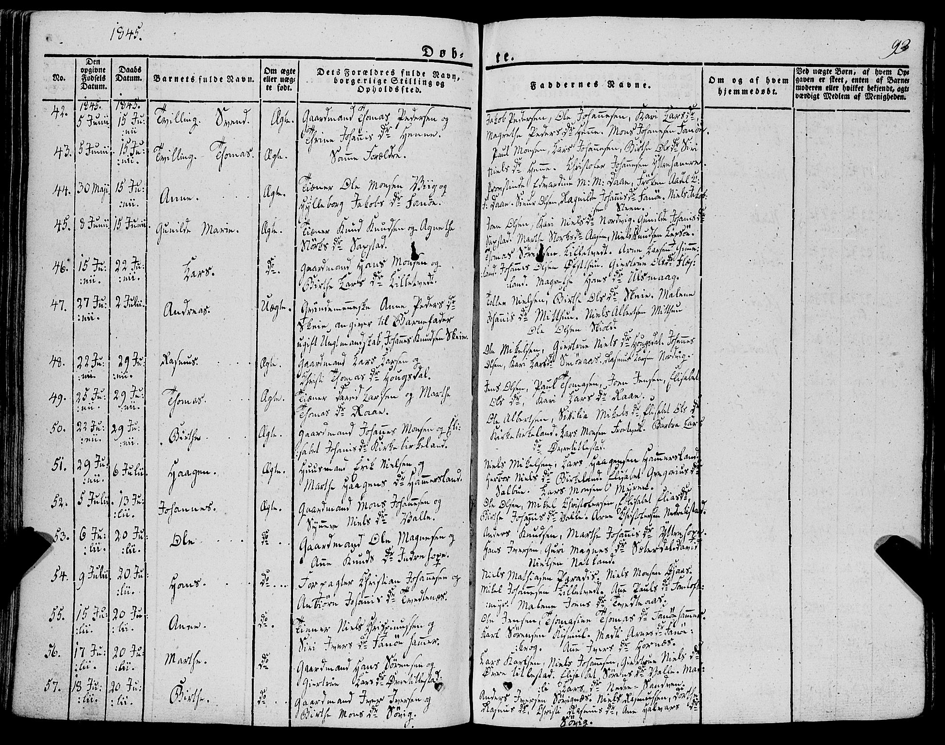 Fana Sokneprestembete, SAB/A-75101/H/Haa/Haaa/L0008: Parish register (official) no. A 8, 1829-1851, p. 93