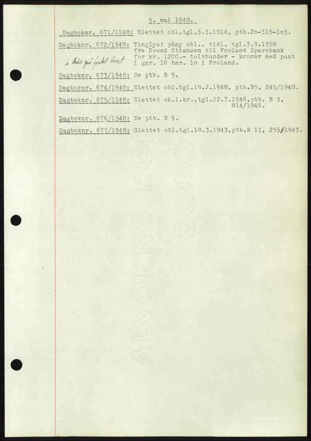 Nedenes sorenskriveri, SAK/1221-0006/G/Gb/Gba/L0059: Mortgage book no. A11, 1948-1948, Diary no: : 671/1948