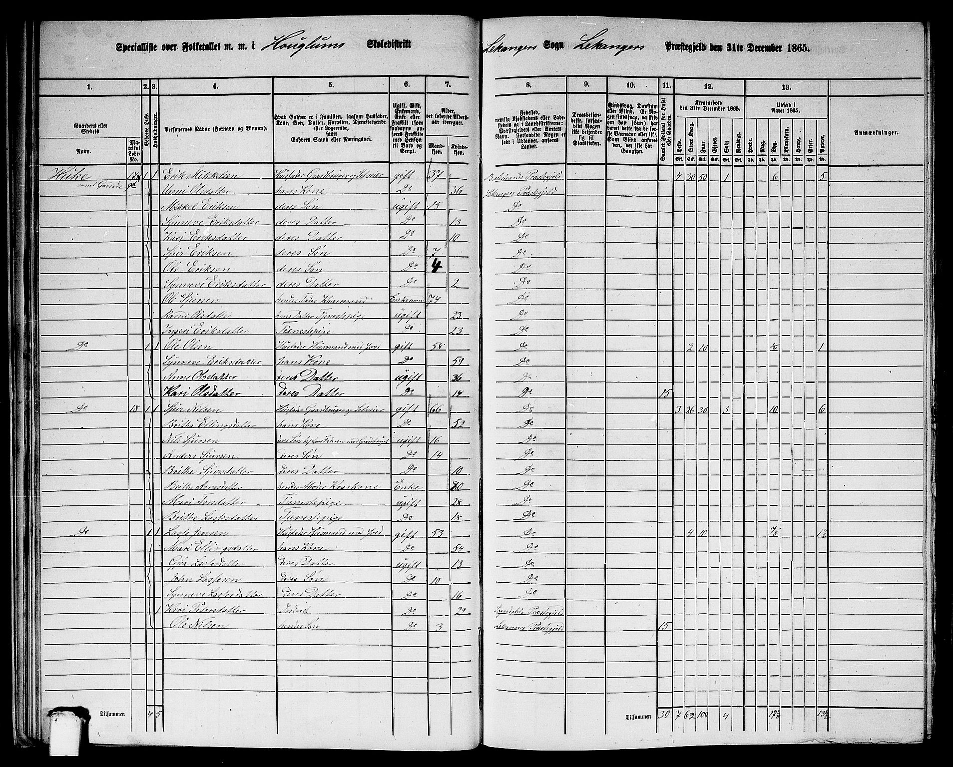 RA, 1865 census for Leikanger, 1865, p. 26