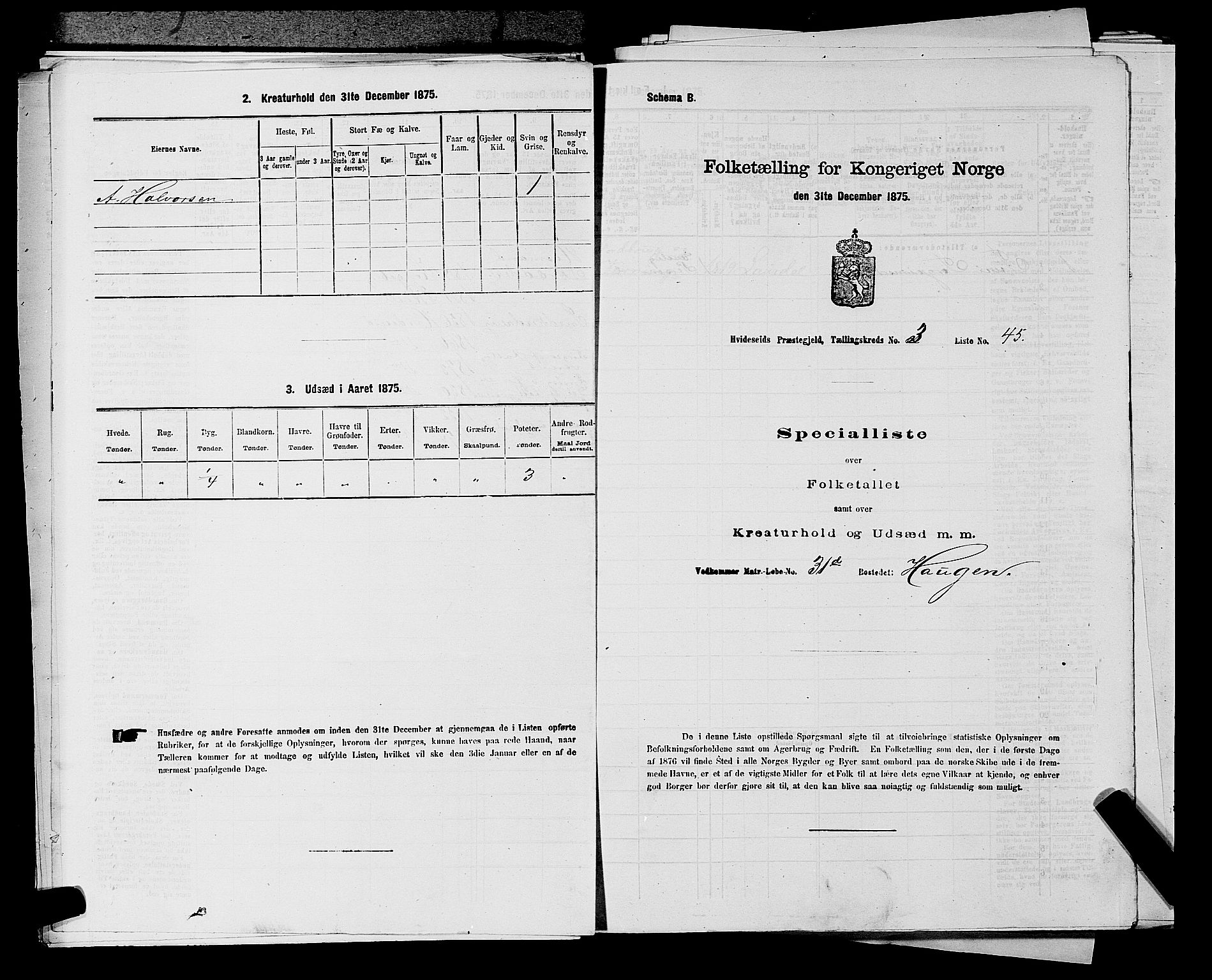 SAKO, 1875 census for 0829P Kviteseid, 1875, p. 375