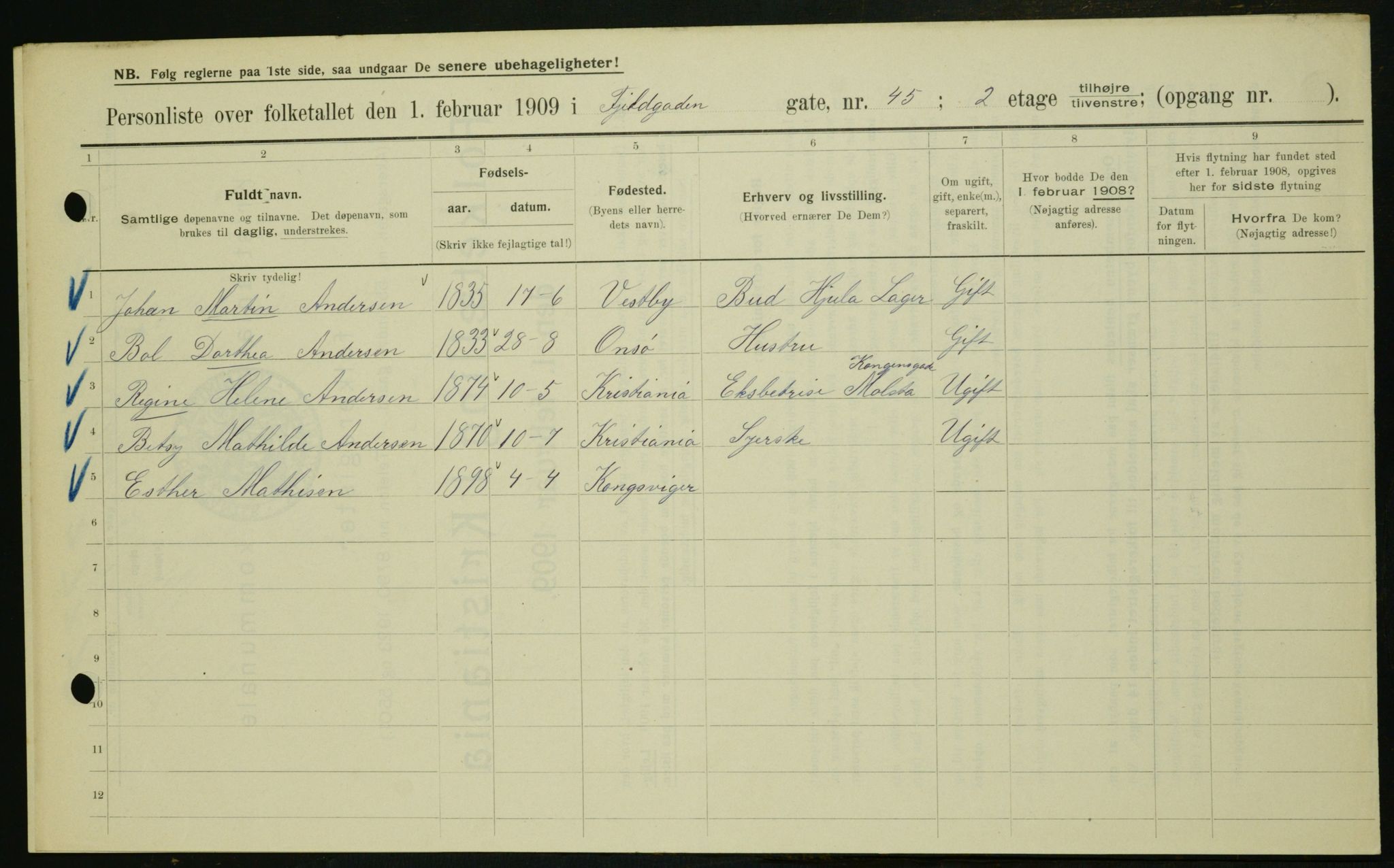 OBA, Municipal Census 1909 for Kristiania, 1909, p. 22216