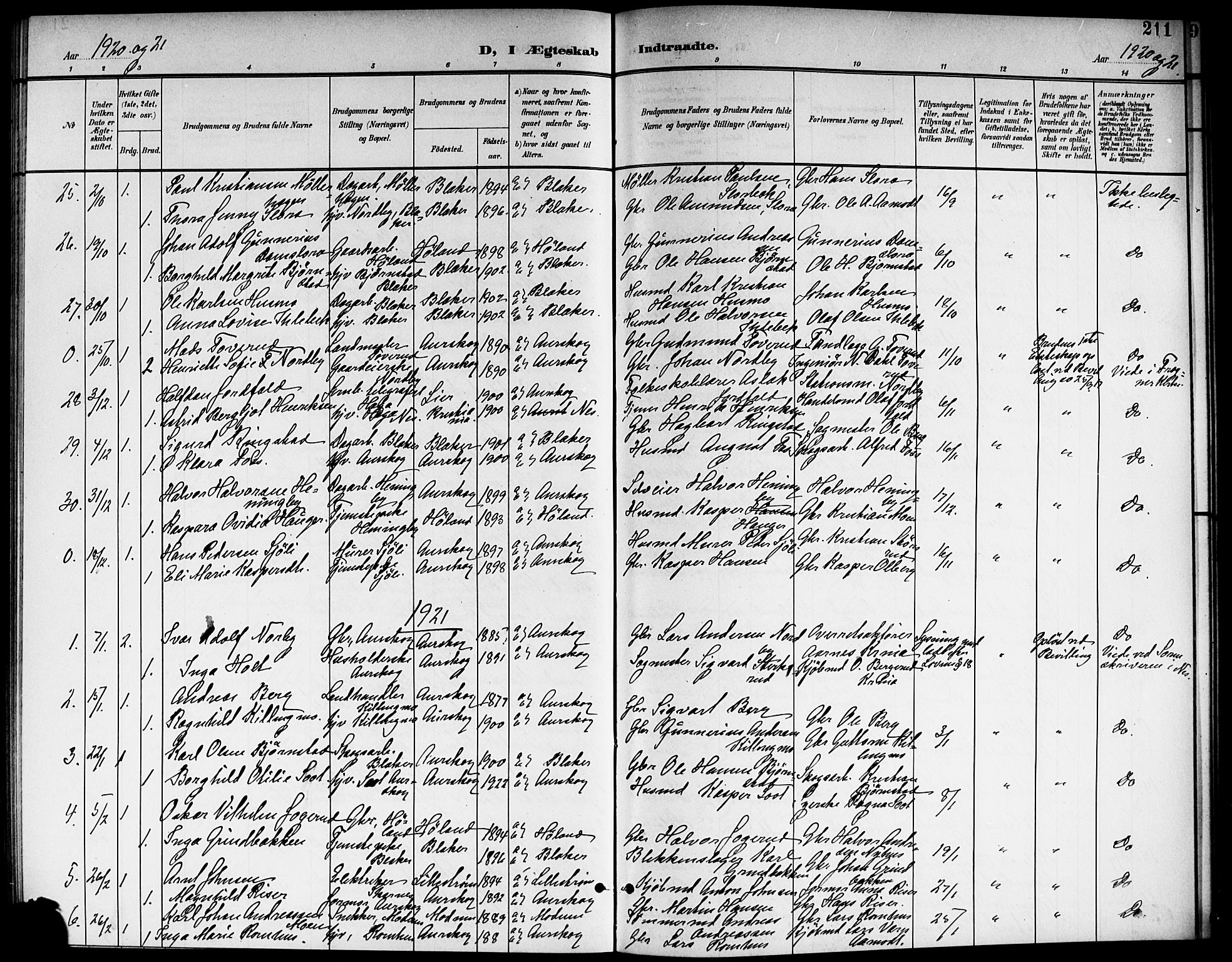 Aurskog prestekontor Kirkebøker, SAO/A-10304a/G/Ga/L0004: Parish register (copy) no. I 4, 1901-1921, p. 211