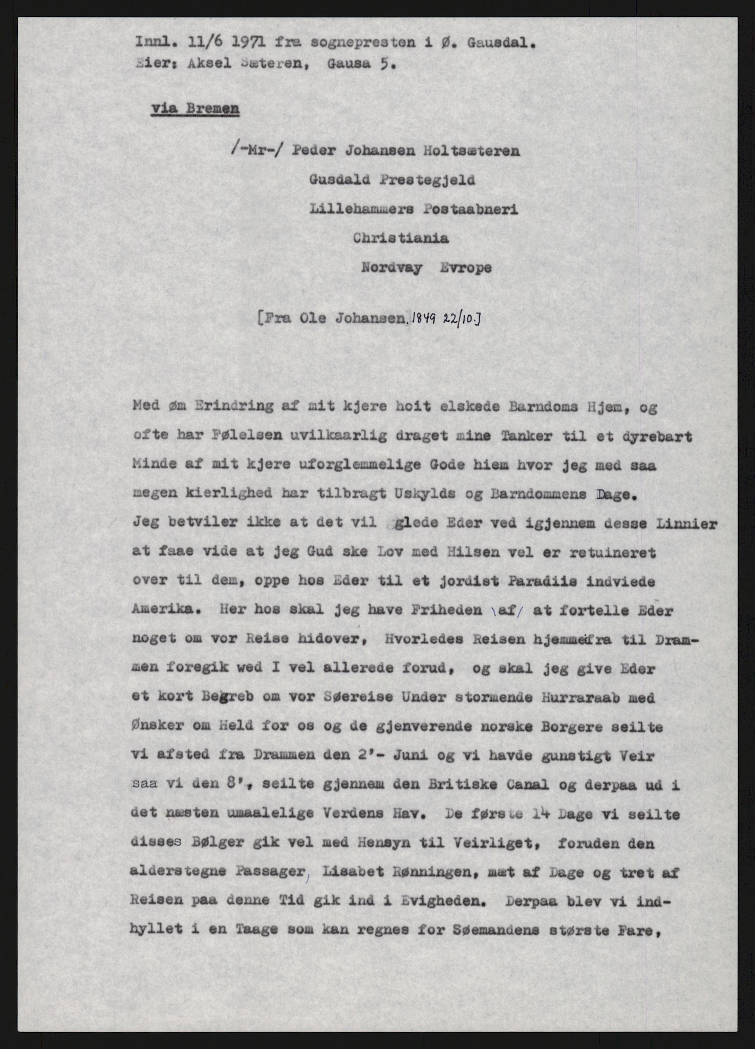 Samlinger til kildeutgivelse, Amerikabrevene, AV/RA-EA-4057/F/L0015: Innlån fra Oppland: Sæteren - Vigerust, 1838-1914, p. 33