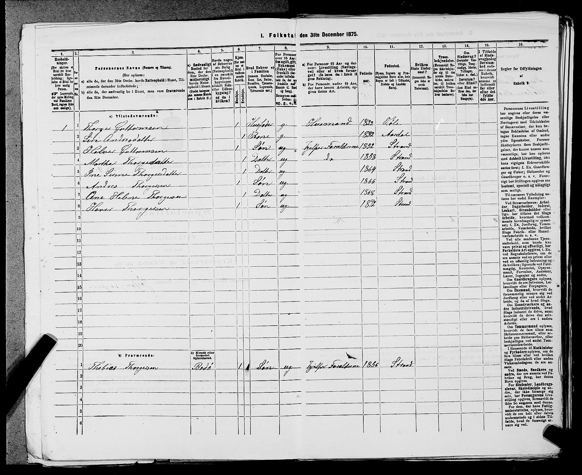 SAST, 1875 census for 1130P Strand, 1875, p. 727